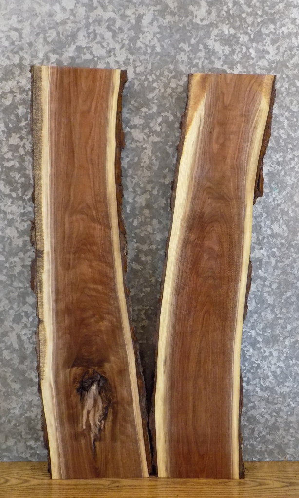 2- Natural Edge Black Walnut Rustic Floating Shelf Wood Slabs 8600-8601