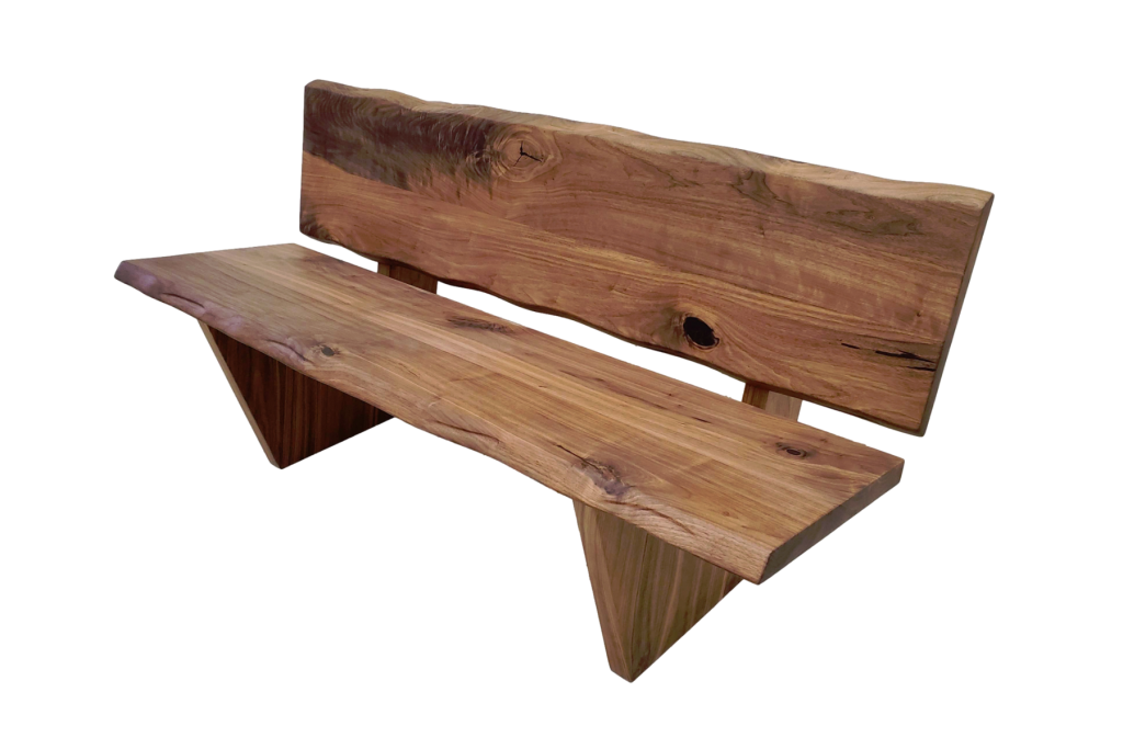 Custom Built Sculpted Live Edge Bench with Back