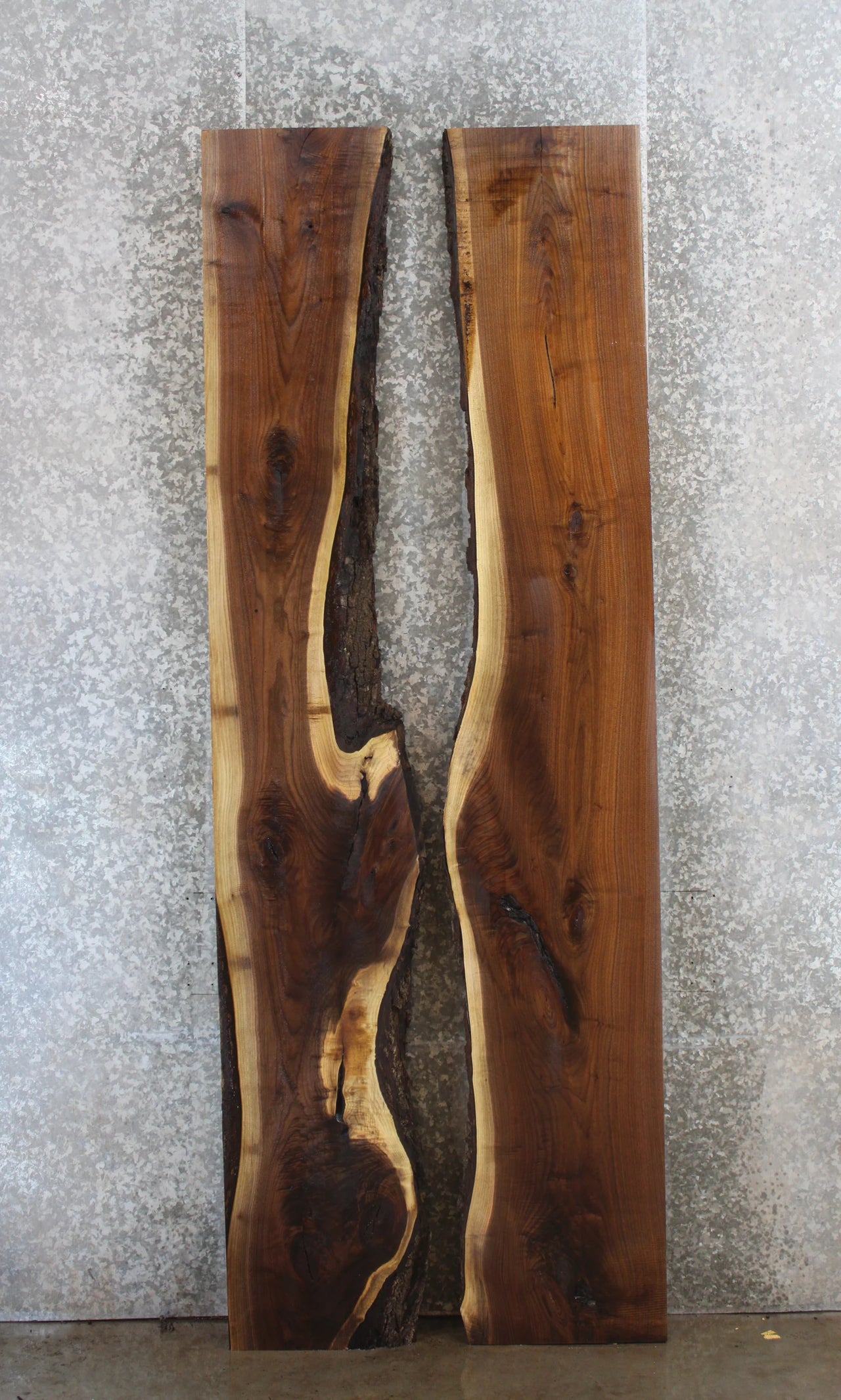2- Live Edge Bookmatched Black Walnut Bar/Dining Table Top Slabs 1054-1055