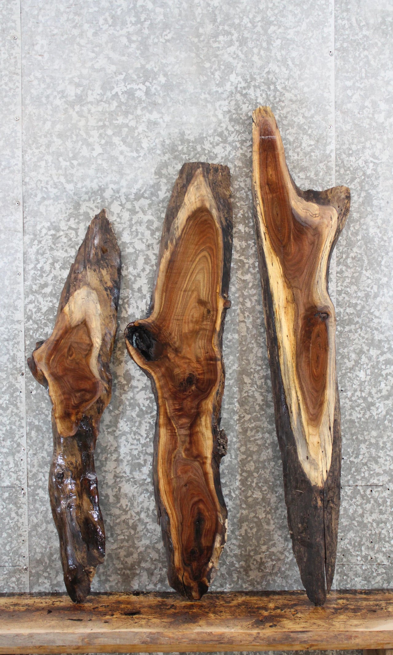 3- Salvaged Live Edge Slabs, Black Walnut Craft Pack Boards 1279-1281