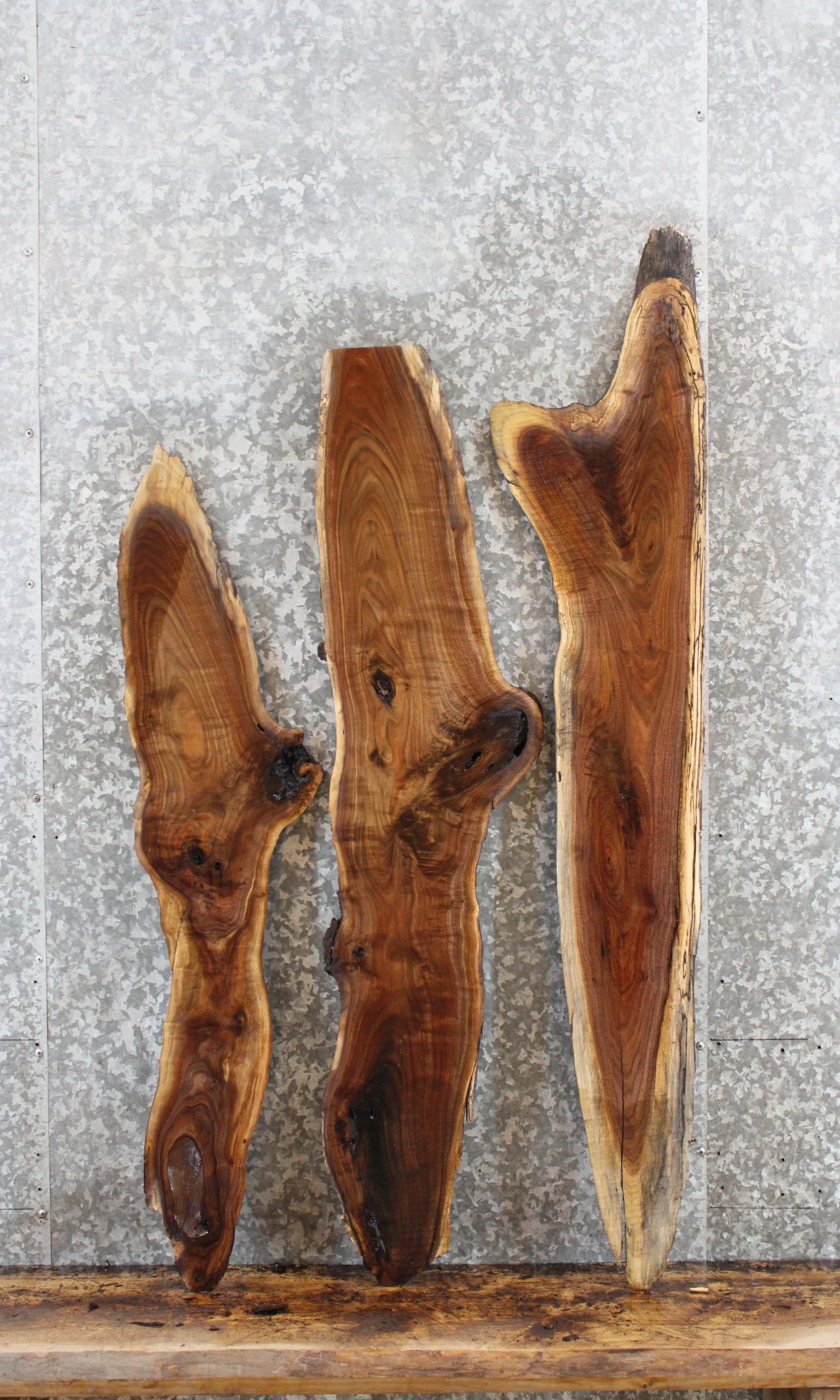 3- Salvaged Live Edge Slabs, Black Walnut Craft Pack Boards 1279-1281