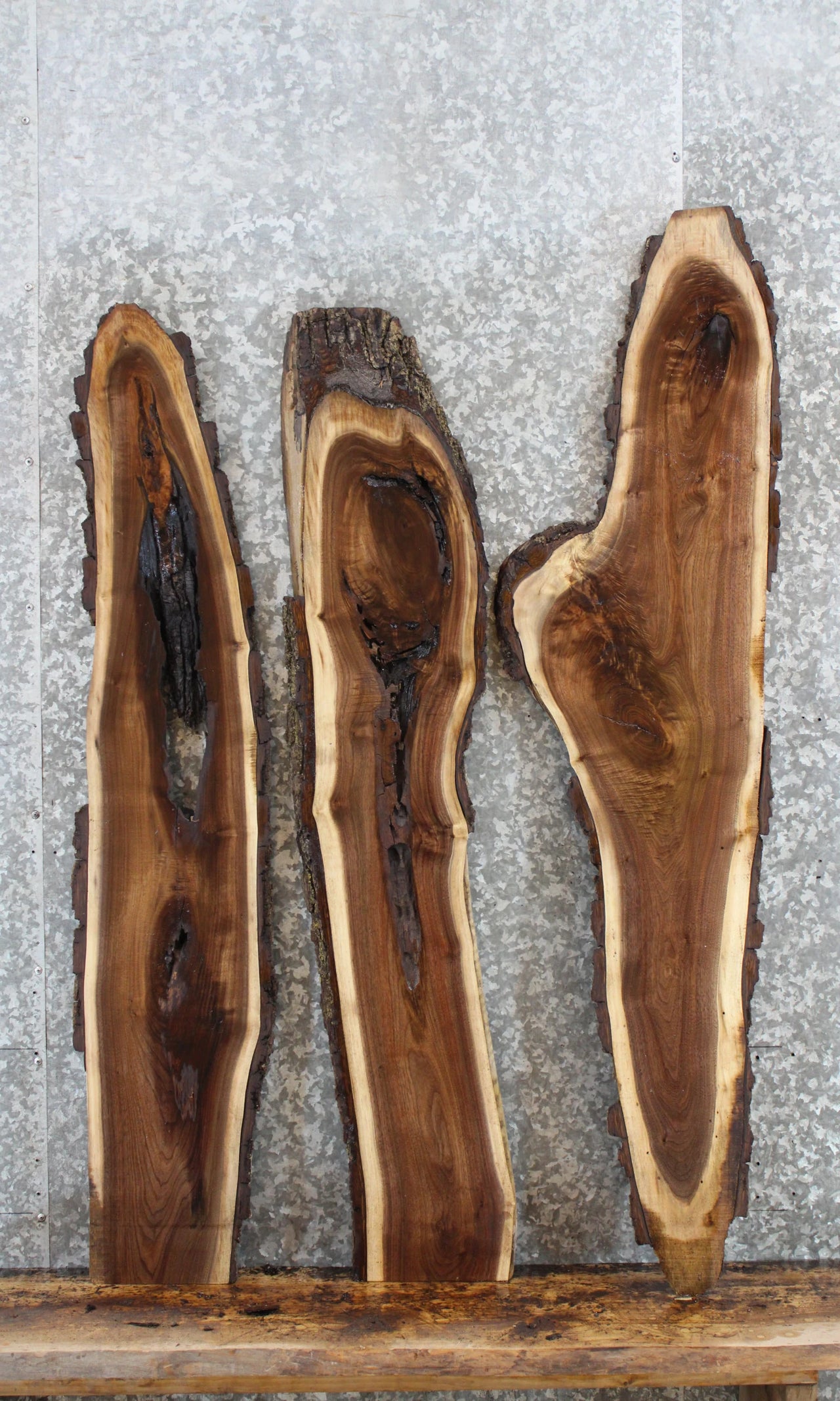 3- Rustic Live Edge Black Walnut Craft Pack Boards 1303-1305