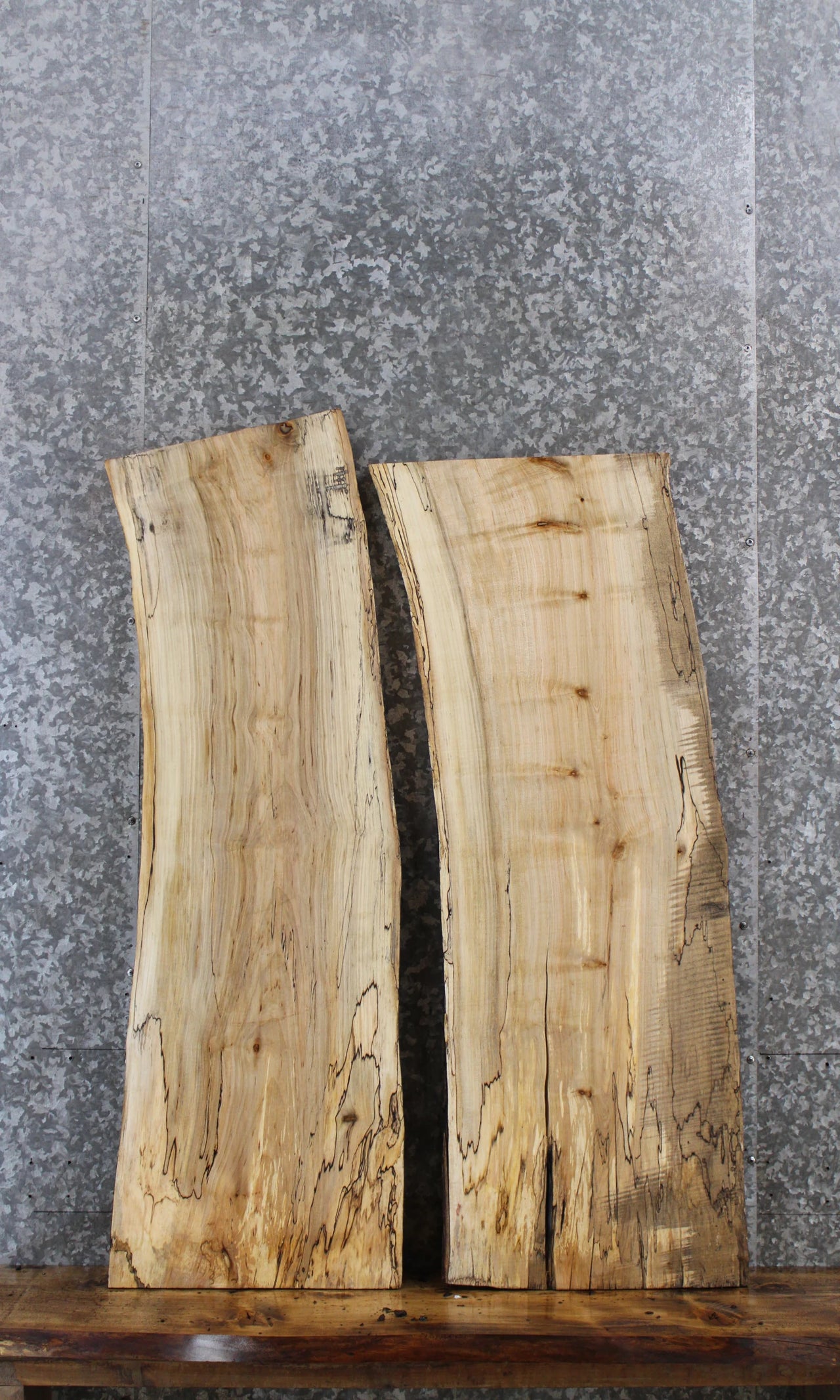 2- Spalted Maple Live Edge Shelf/Charcuterie/End Table Slabs 1311-1312