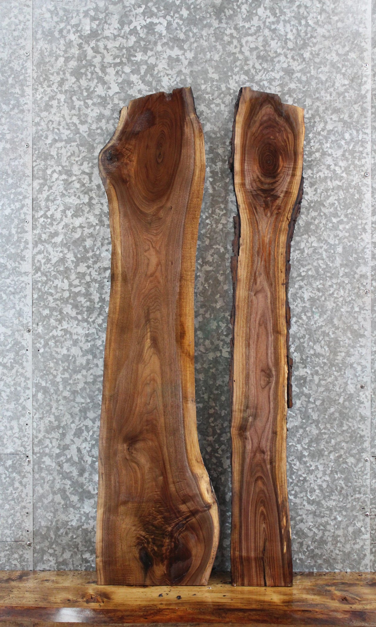 2- Walnut live Edge Charcuterie/Taxidermy/Shelf Slabs 1331-1332