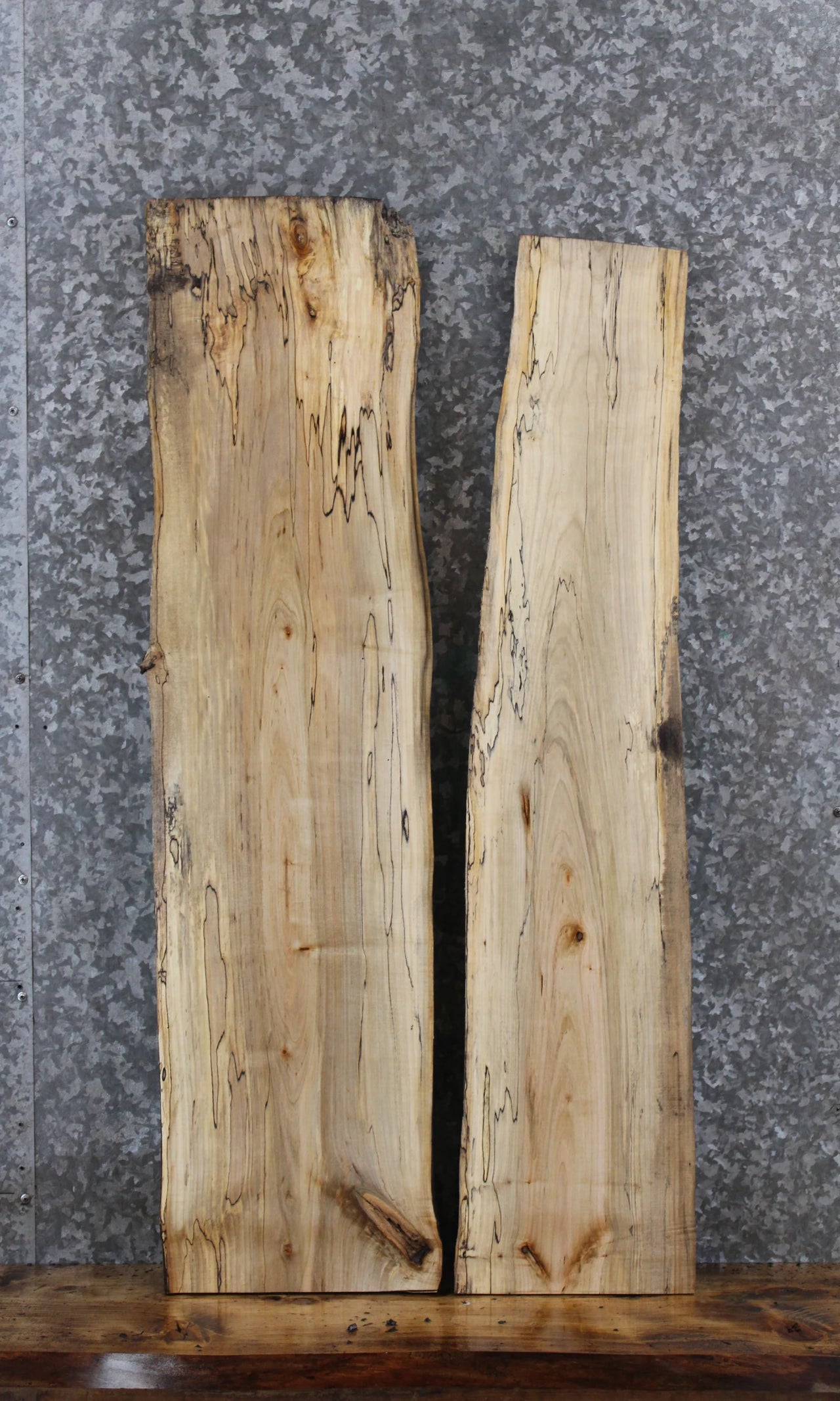 2- Spalted Maple Live Edge Charcuterie/Taxidermy/Shelf Slabs 1337-1338