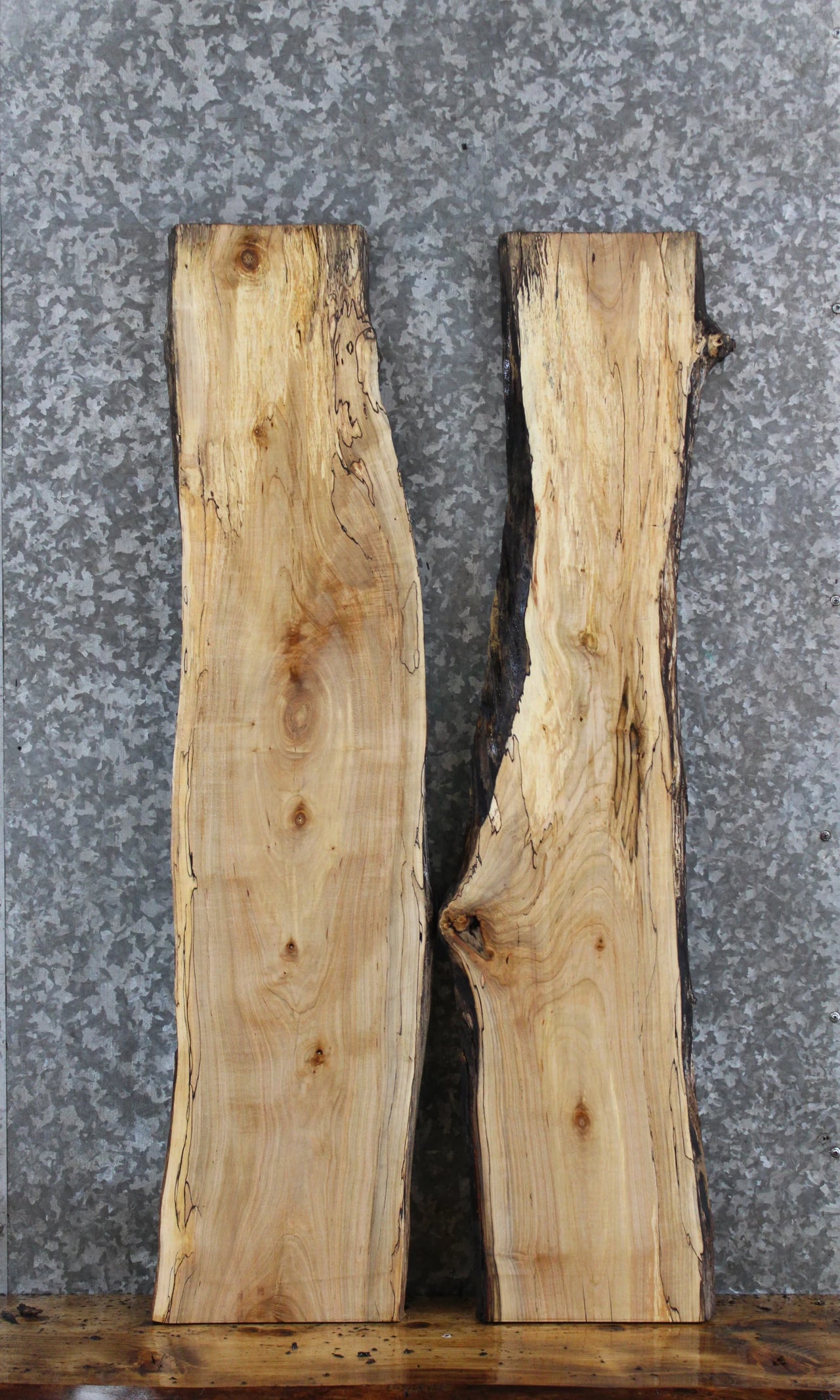 2- Spalted Maple Live Edge Charcuterie/Taxidermy/Shelf Slabs 1351-1352