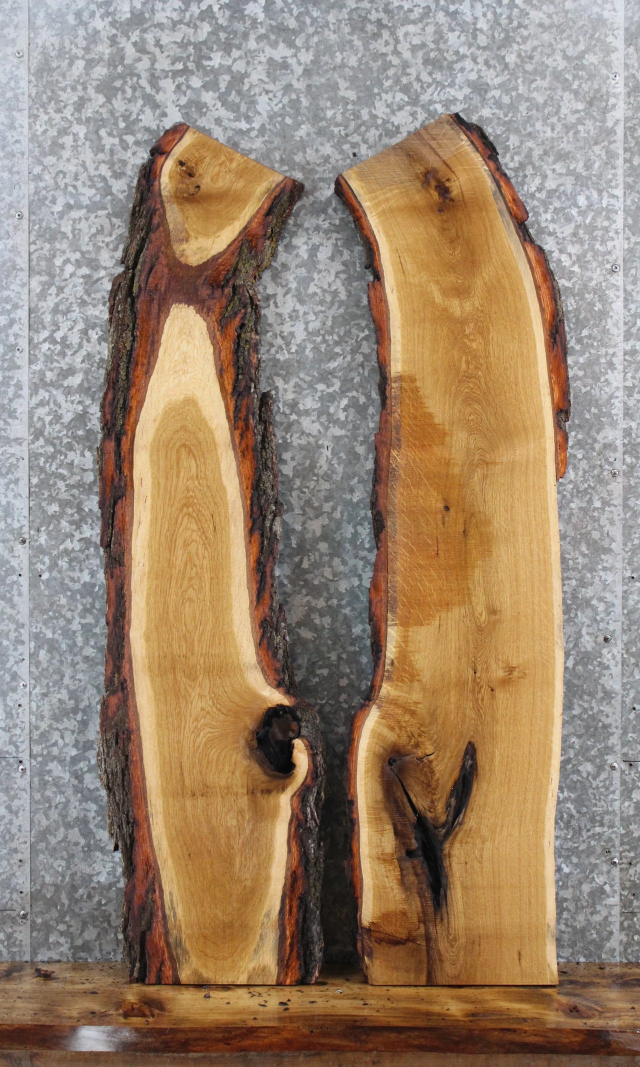 2- Oak Live Edge Charcuterie/Taxidermy/Shelf Slabs 1357-1358