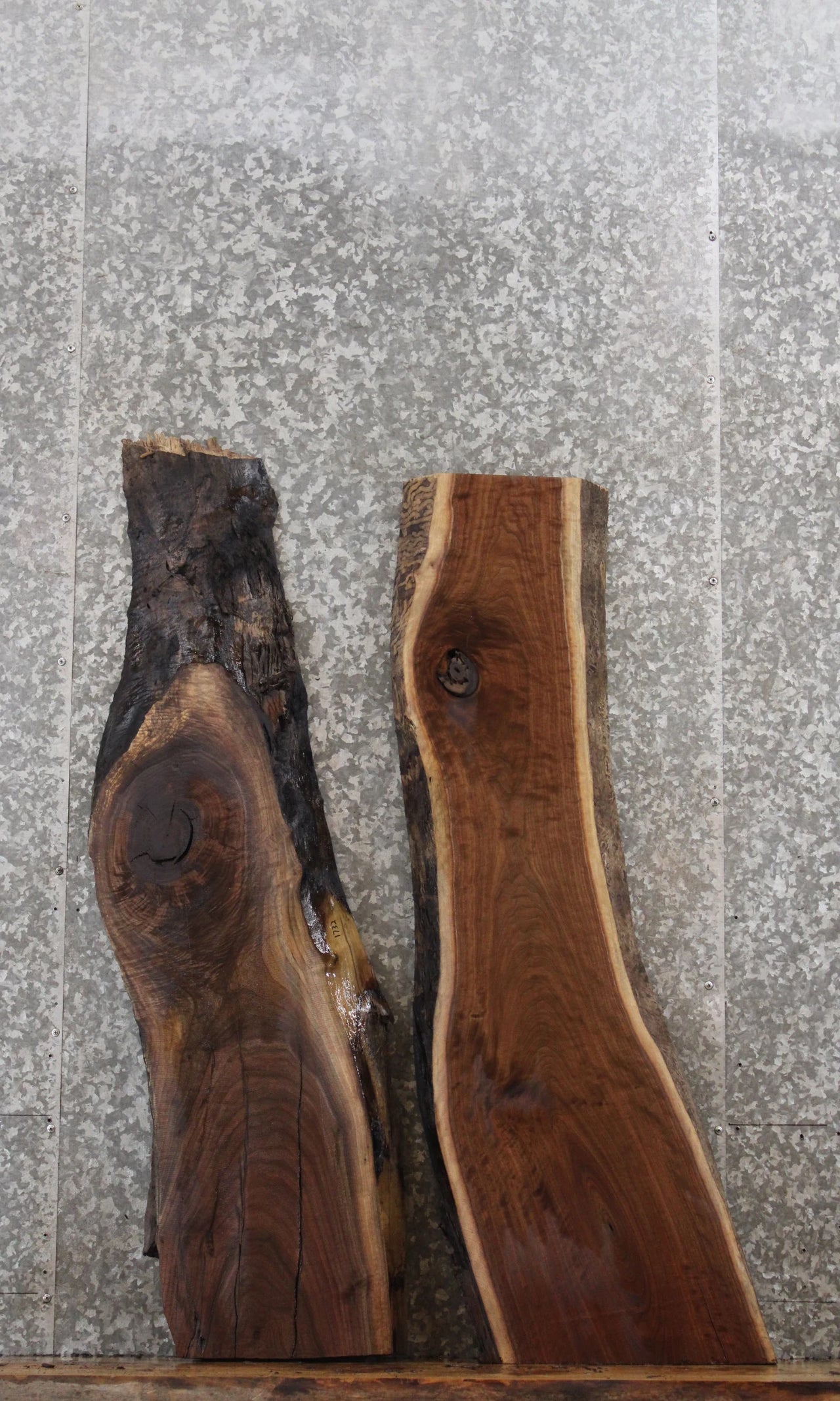 2- Live Edge Black Walnut Wall Shelves/Side Tables 1372-1373