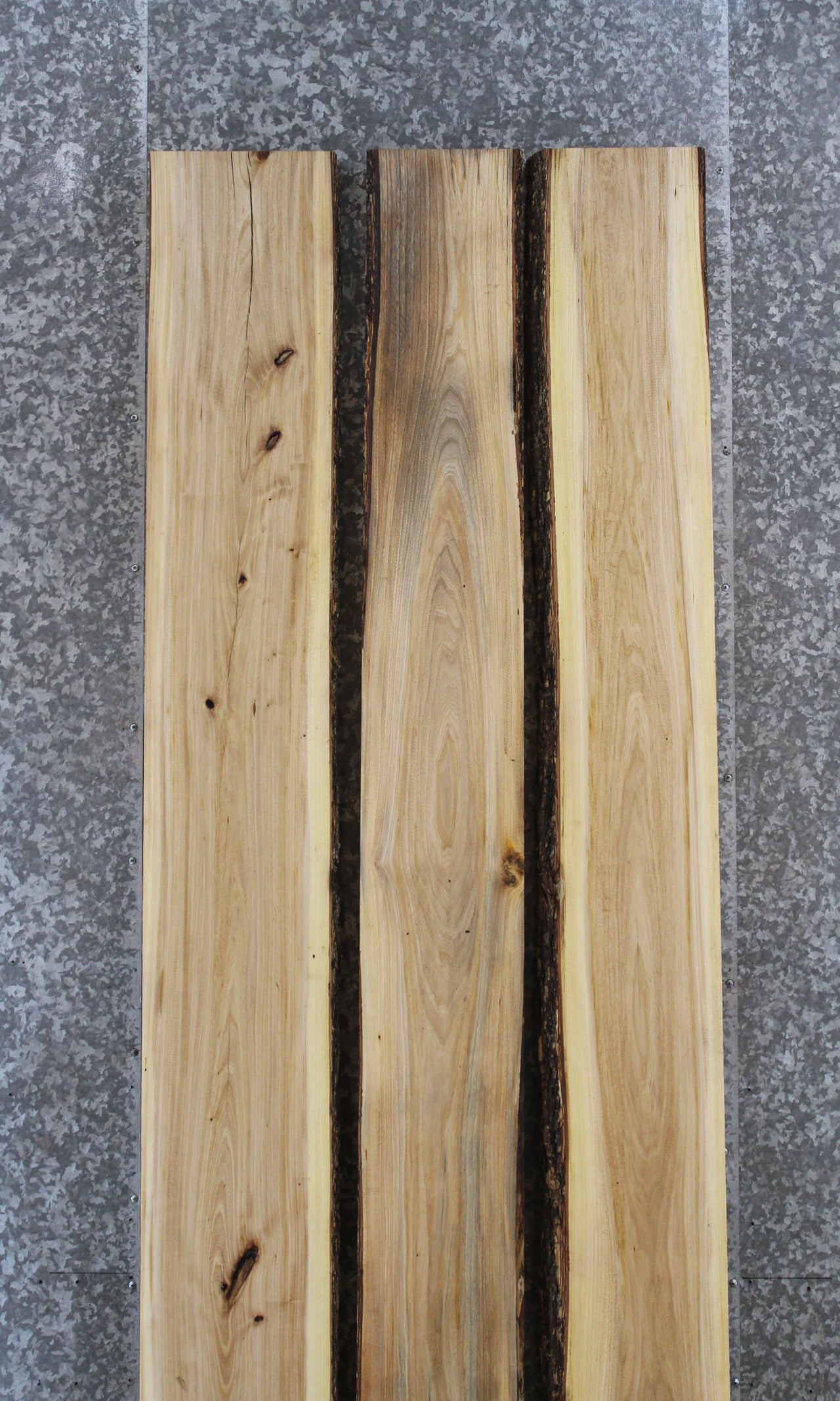 3- Bookmatched Live Edge Hackberry Dining Table Top Slabs 20469-20471