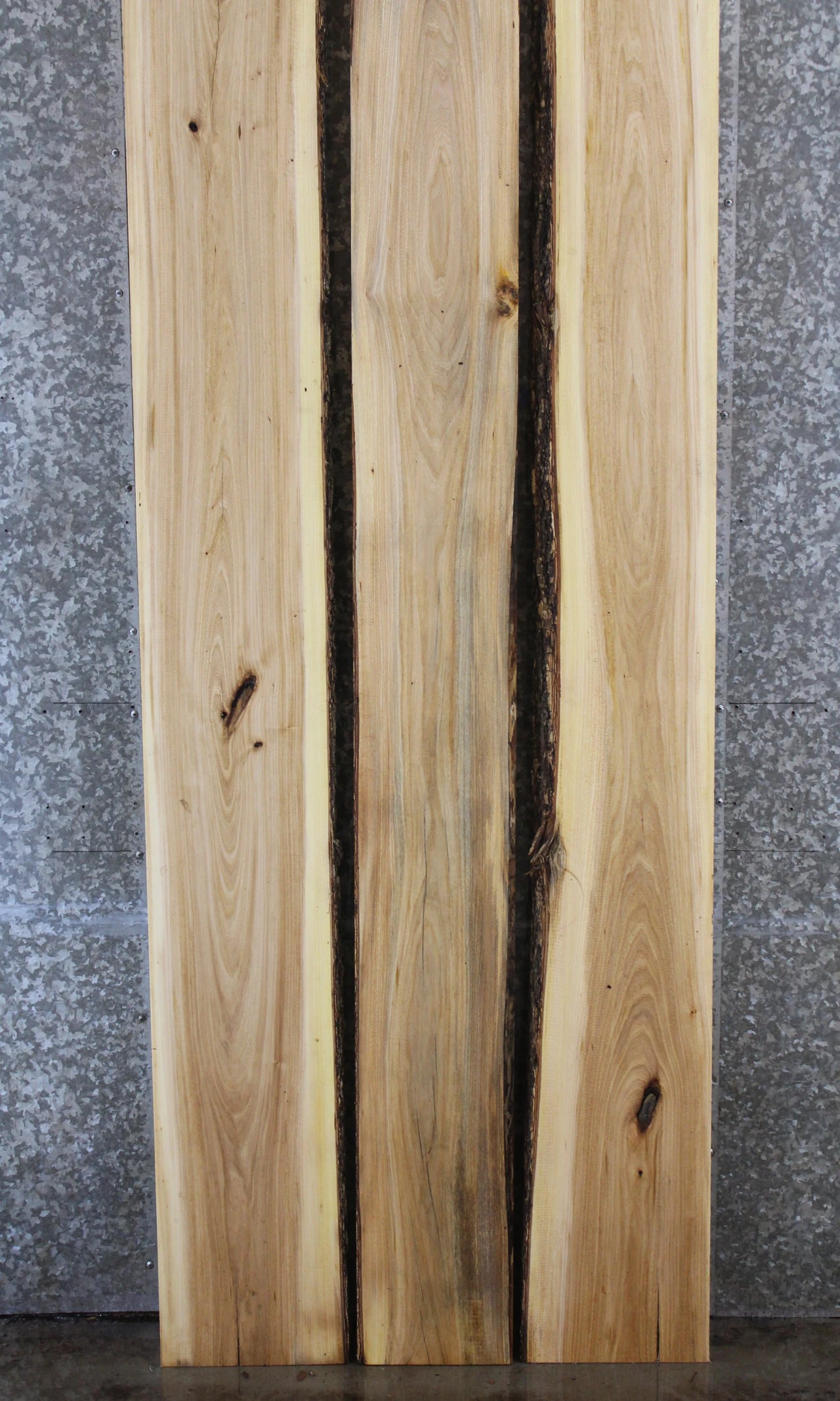3- Bookmatched Live Edge Hackberry Dining Table Top Slabs 20469-20471
