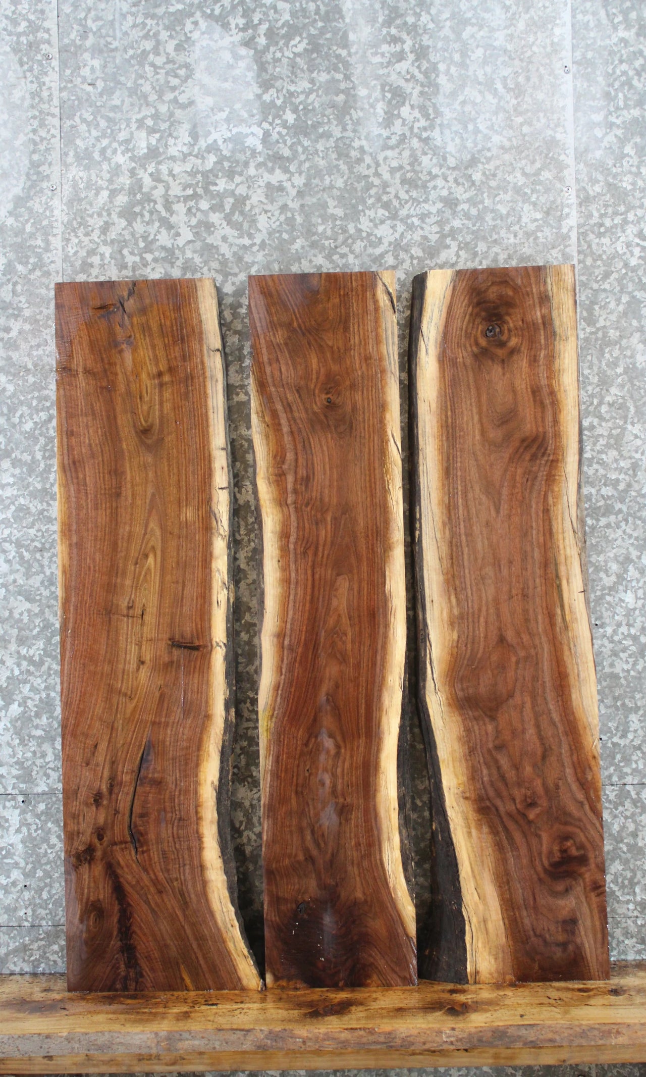 3- Bookmatched Live Edge Black Walnut Dining Table Top Slabs 1433-1435