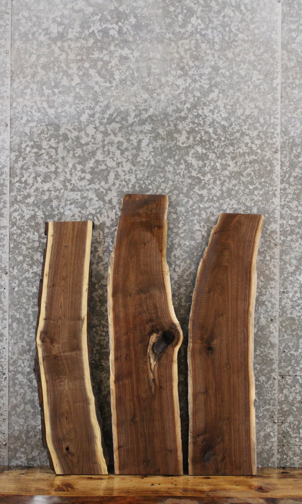 3- Black Walnut Rustic Live Edge Taxidermy Wood Slabs 1563-1565