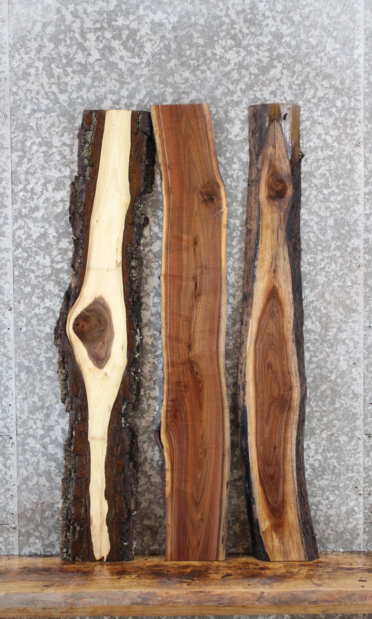 3- Rustic Live Edge Black Walnut Wall Shelves 1603-1605