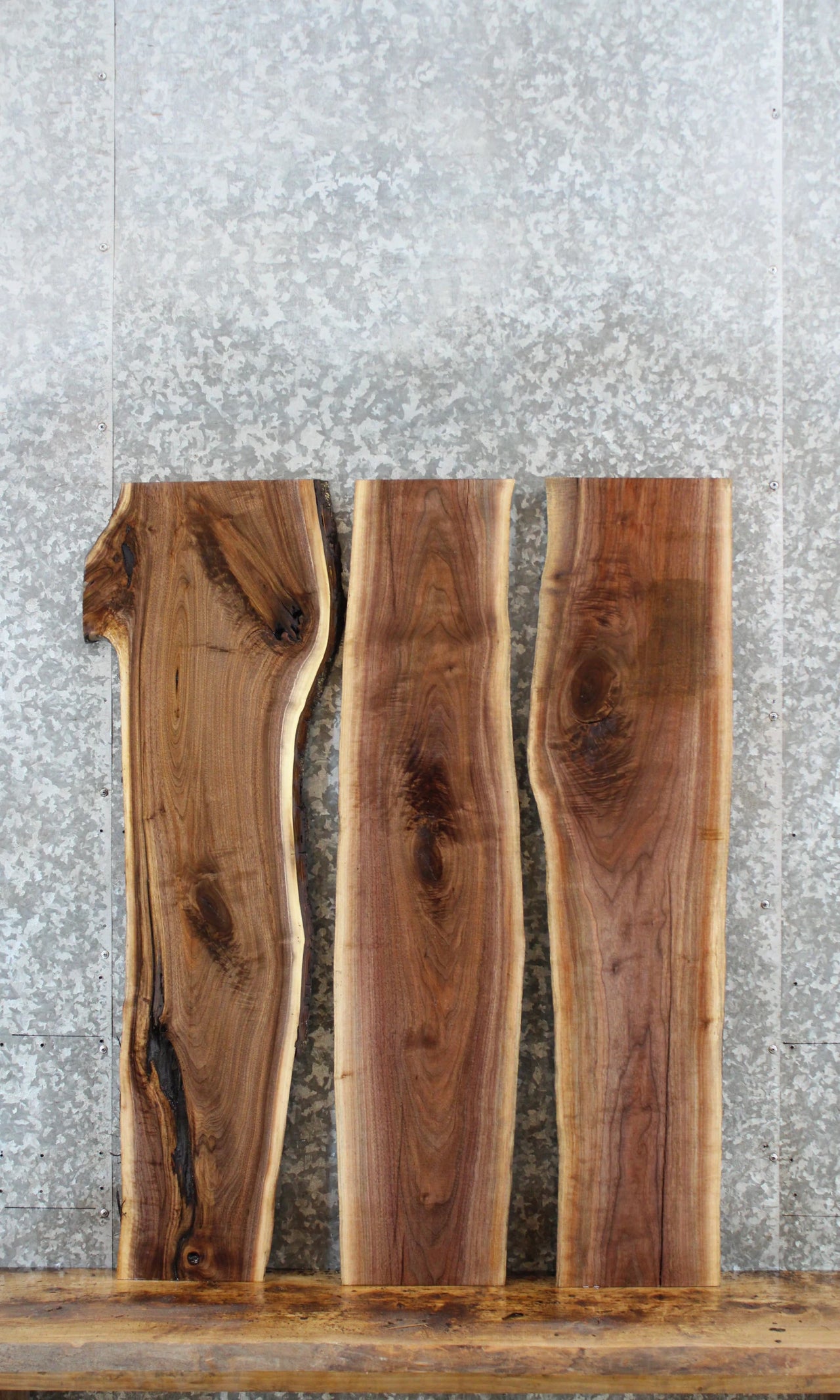 3- Rustic Live Edge Black Walnut Book Shelves 1691-1693