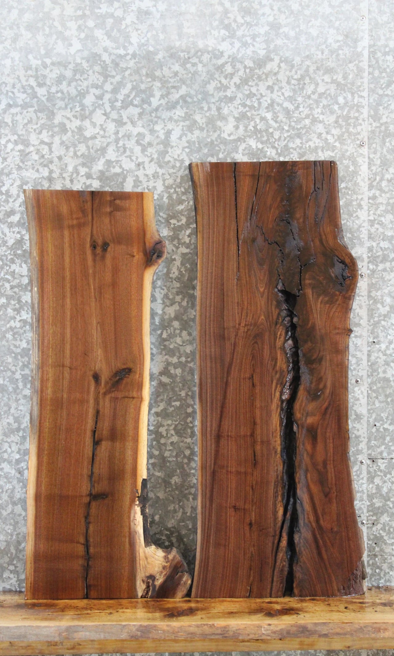 2- Black Walnut Live Edge Slabs, Wooden Shelf or Epoxy Project 1835