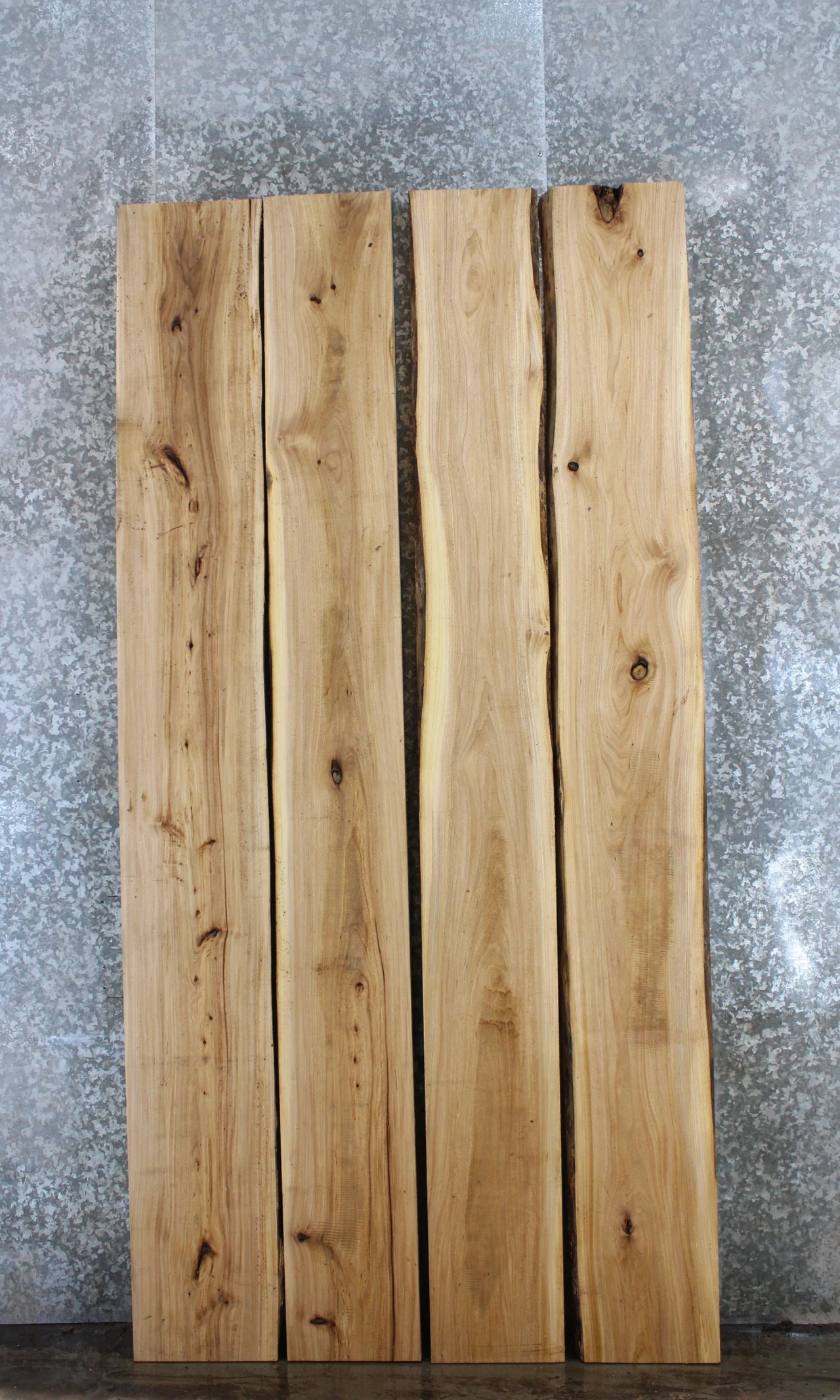 4- Bookmatched Live Edge Hickory Kitchen Table Top Slabs 20358-20361