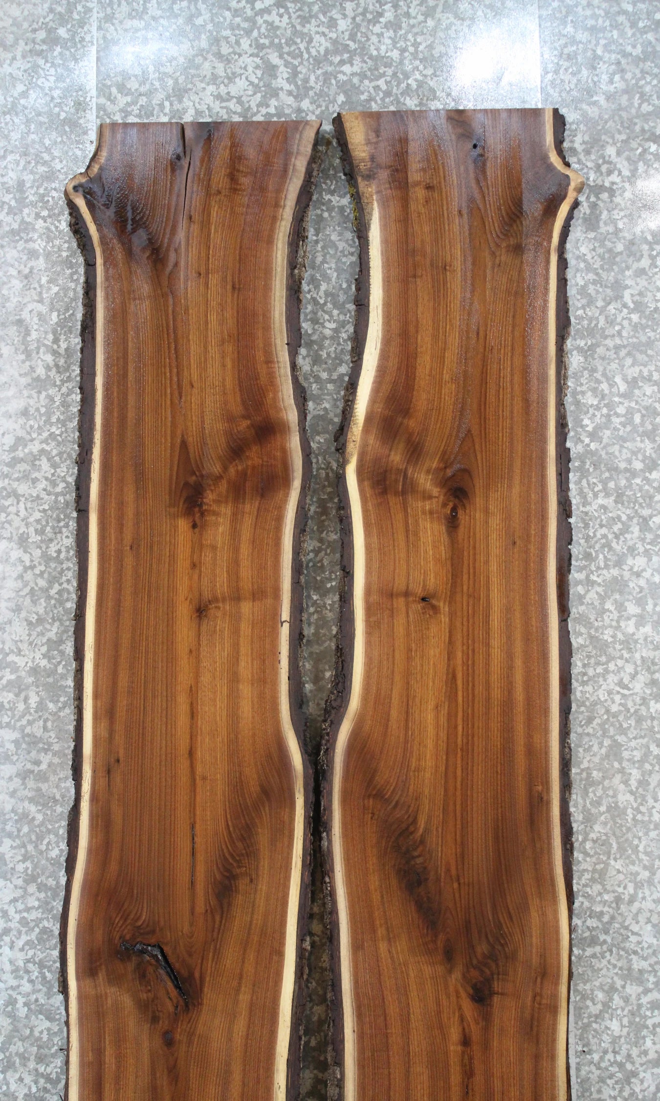 2- Bookmatched Live Edge Black Walnut River Table Top Slabs 20459-20460