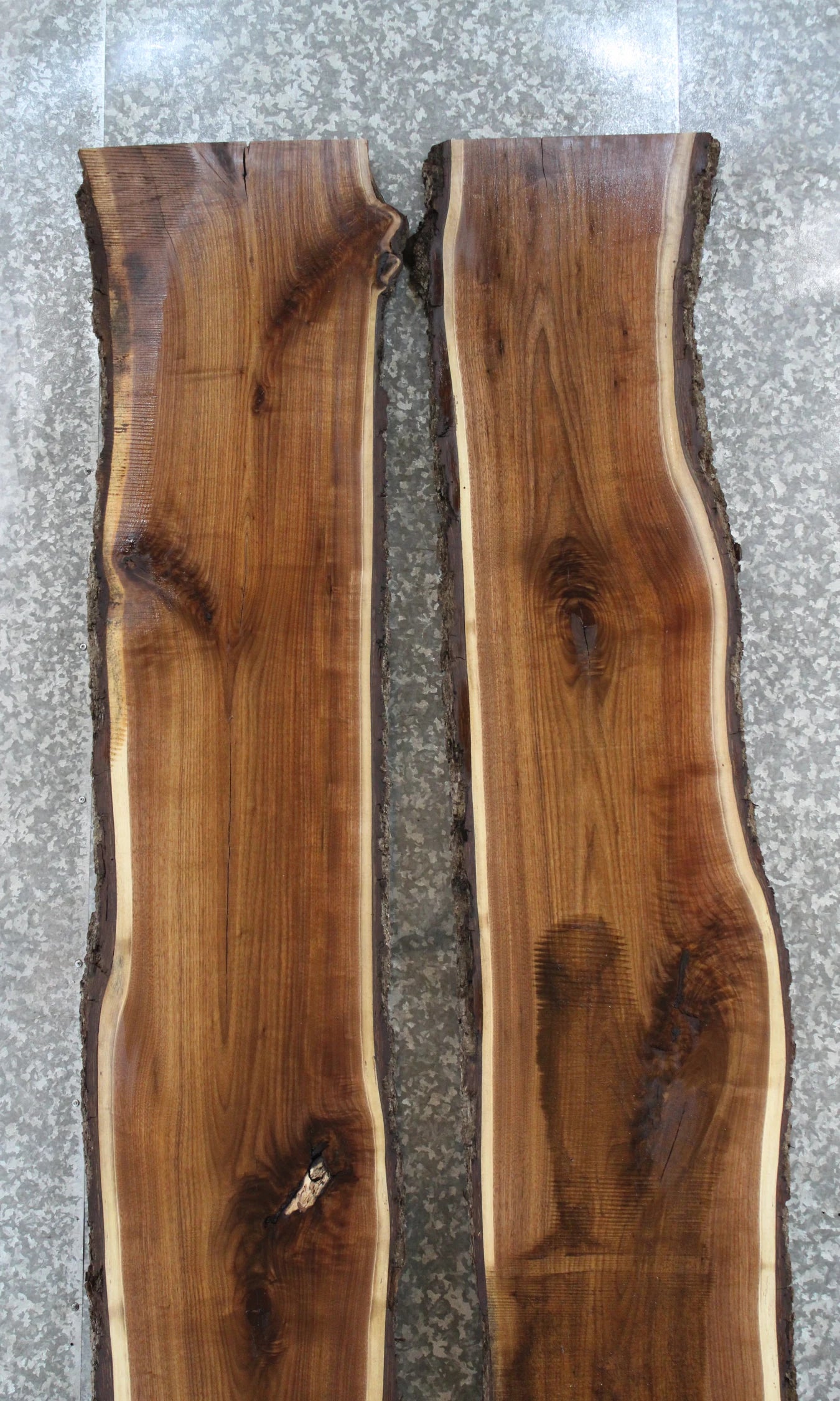 2- Bookmatched Live Edge Black Walnut River Table Top Slabs 20459-20460