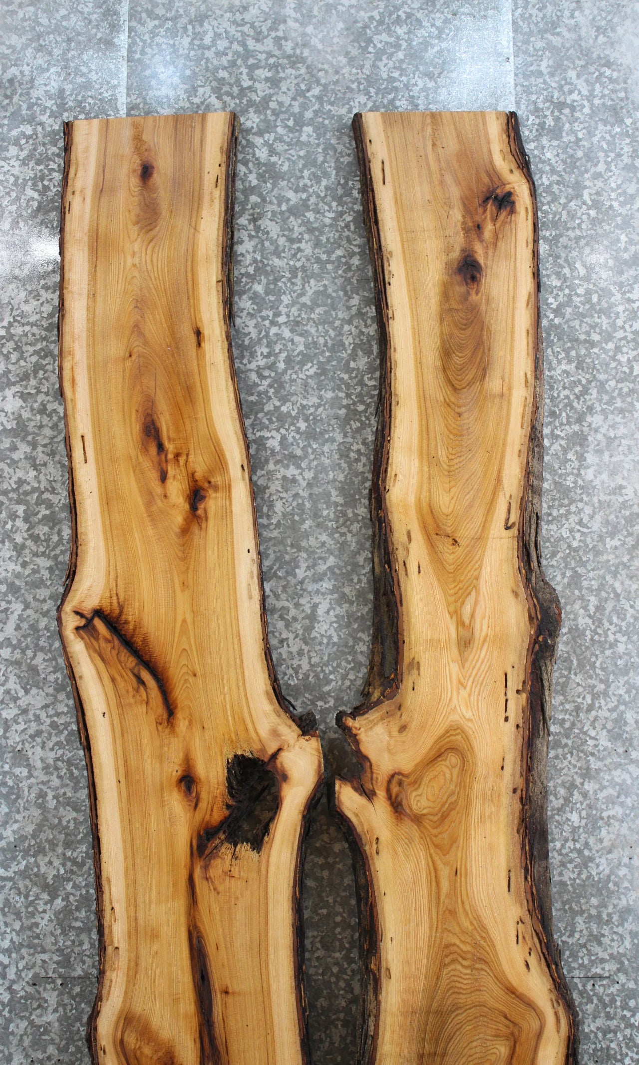 2- Hickory Live Edge Bookmatched Slabs, Epoxy River Project 20552-20553