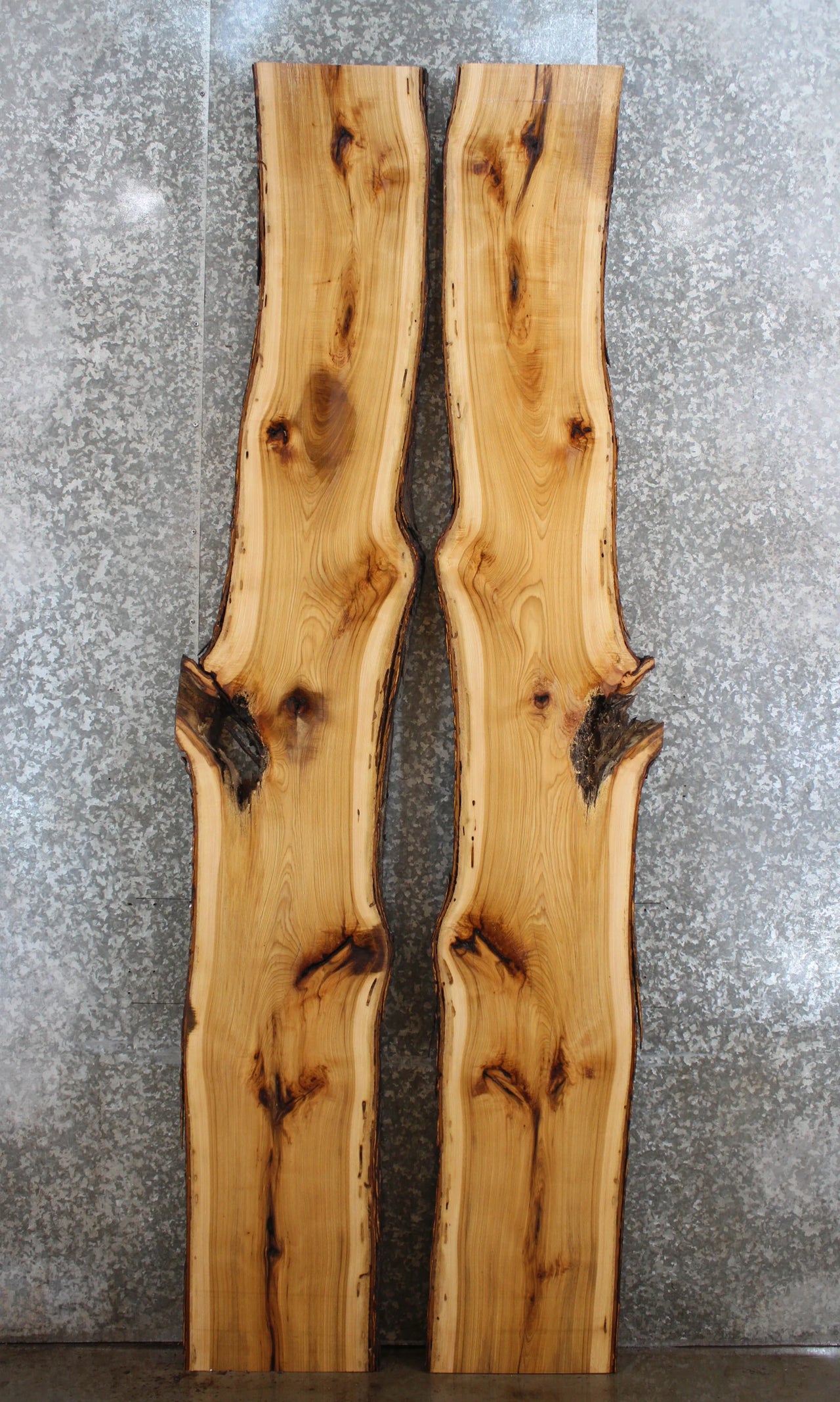 2- Hickory Live Edge Bookmatched Slabs, Epoxy River Project 20552-20553