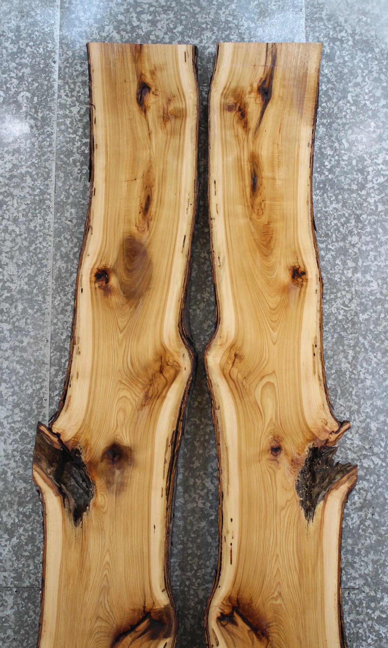 2- Hickory Live Edge Bookmatched Slabs, Epoxy River Project 20552-20553