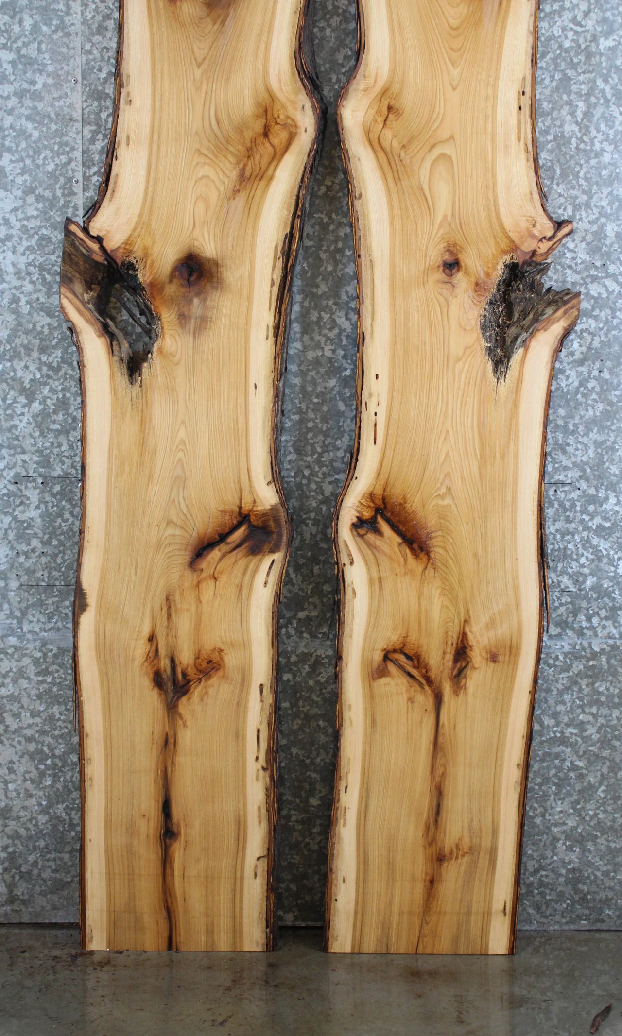 2- Hickory Live Edge Bookmatched Slabs, Epoxy River Project 20552-20553