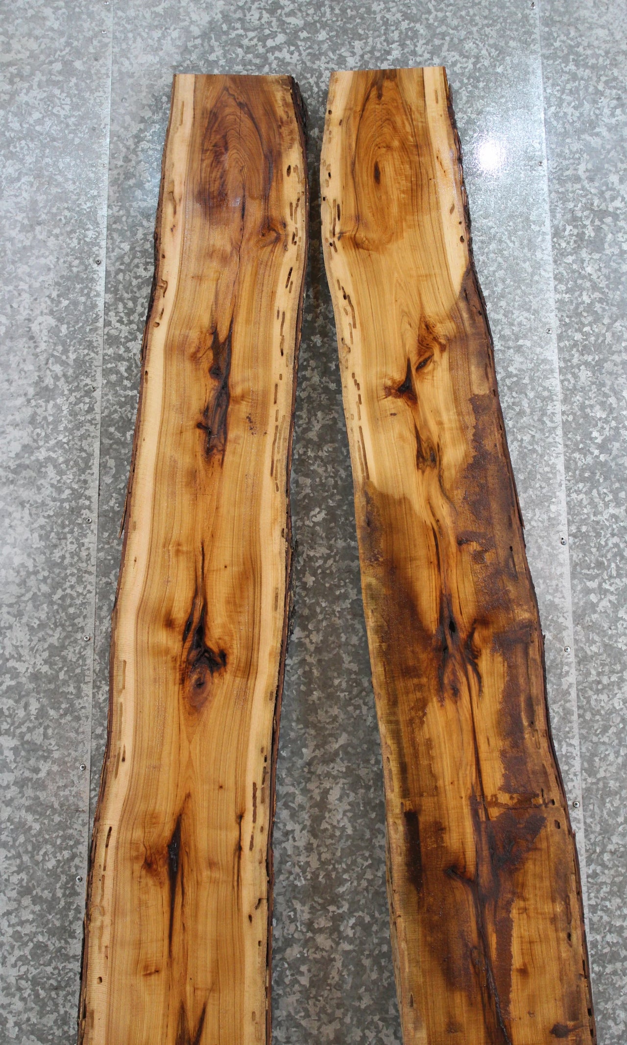 2- Live Edge Hickory Table Top Slabs, Epoxy River Project 20554-20555