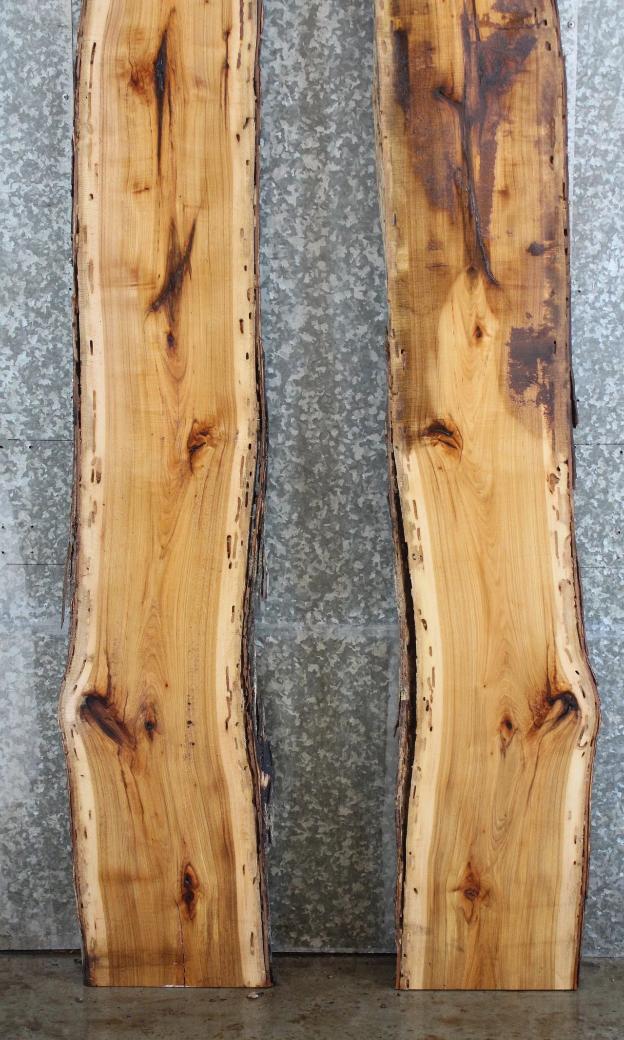 2- Live Edge Hickory Table Top Slabs, Epoxy River Project 20554-20555