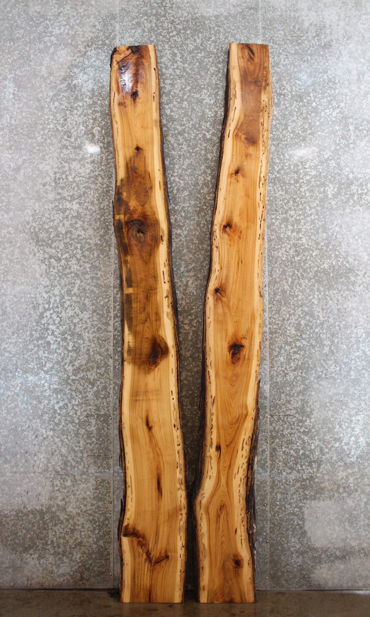 2- Live Edge Hickory Table Top Slabs, Epoxy River Project 20554-20555