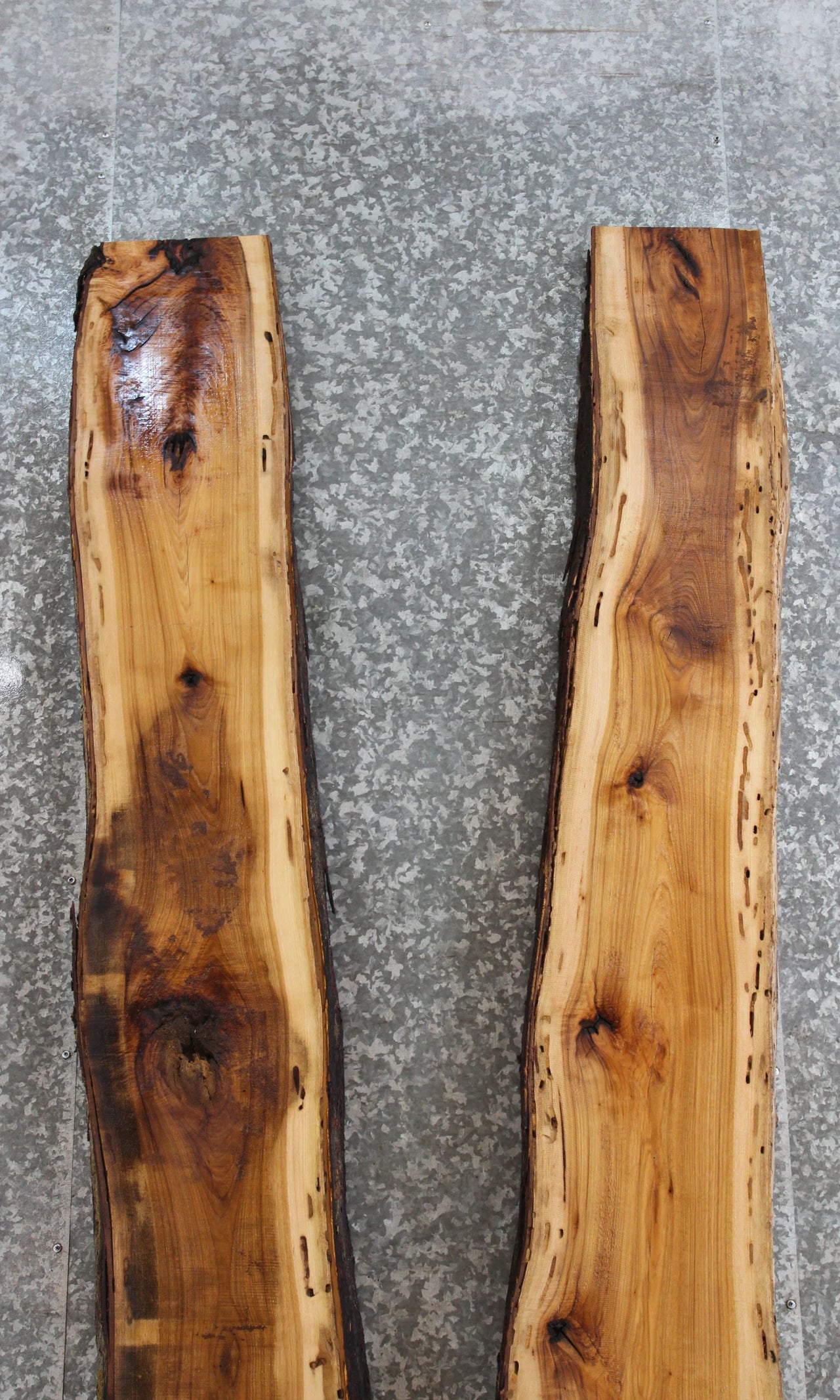 2- Live Edge Hickory Table Top Slabs, Epoxy River Project 20554-20555