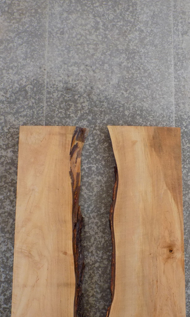 2- Natural Edge Maple Bookmatched Dining Table Top Slab Set 20572-20573