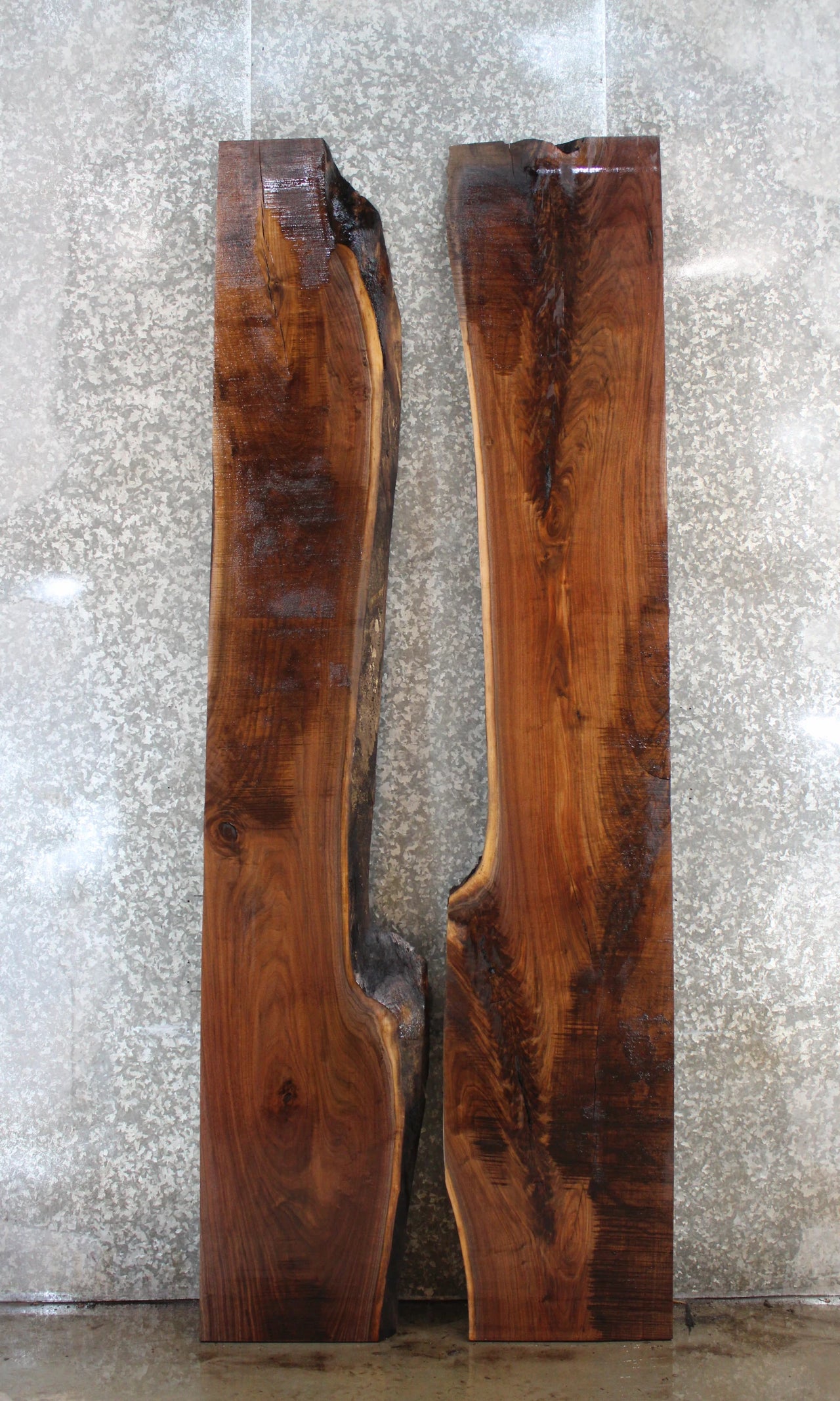2- Black Walnut Live Edge Bookmatched Dining Table Top Slabs 20574-20575