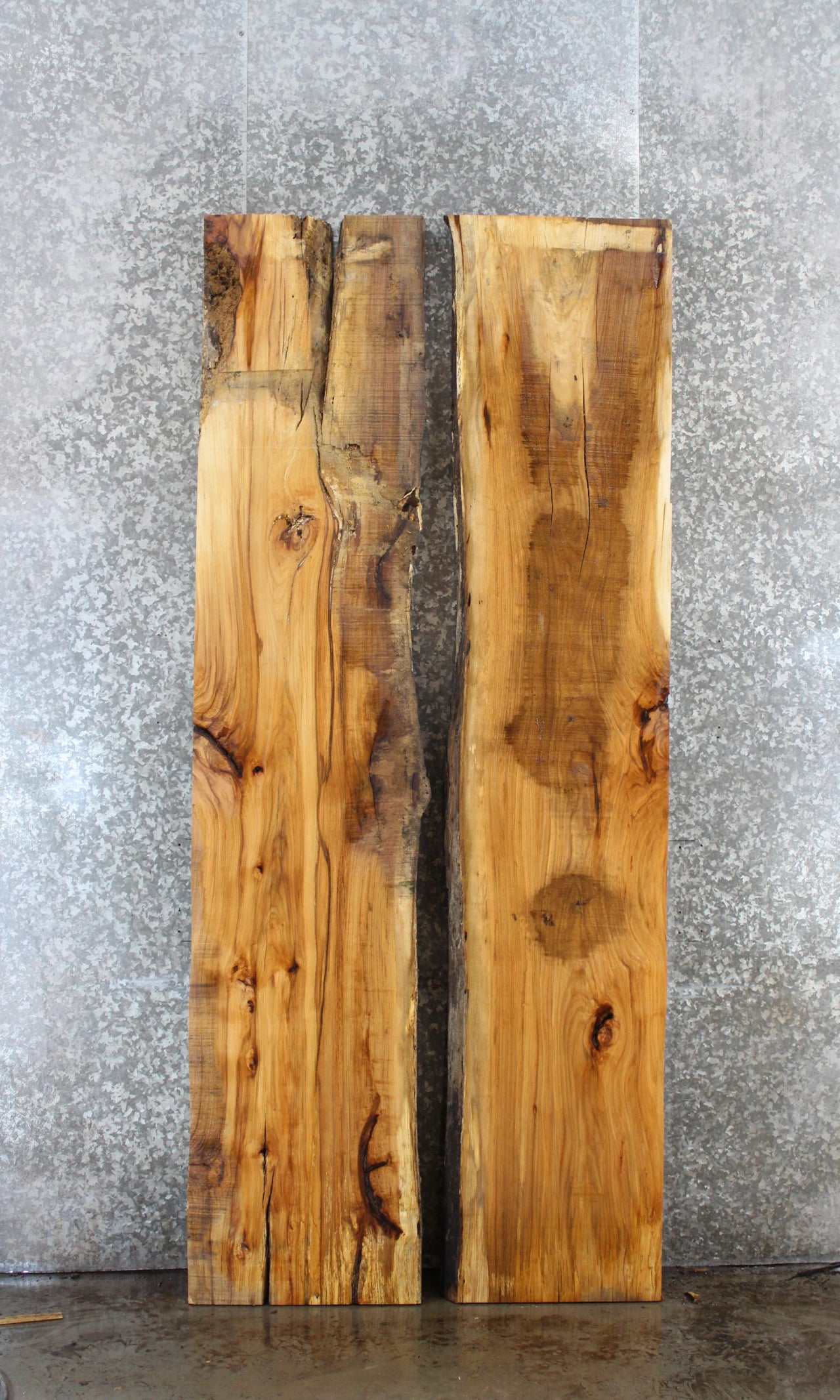 2- Rustic Hickory Live Edge Bookmatched Dining Table/Bar Top Slab 20581-20582