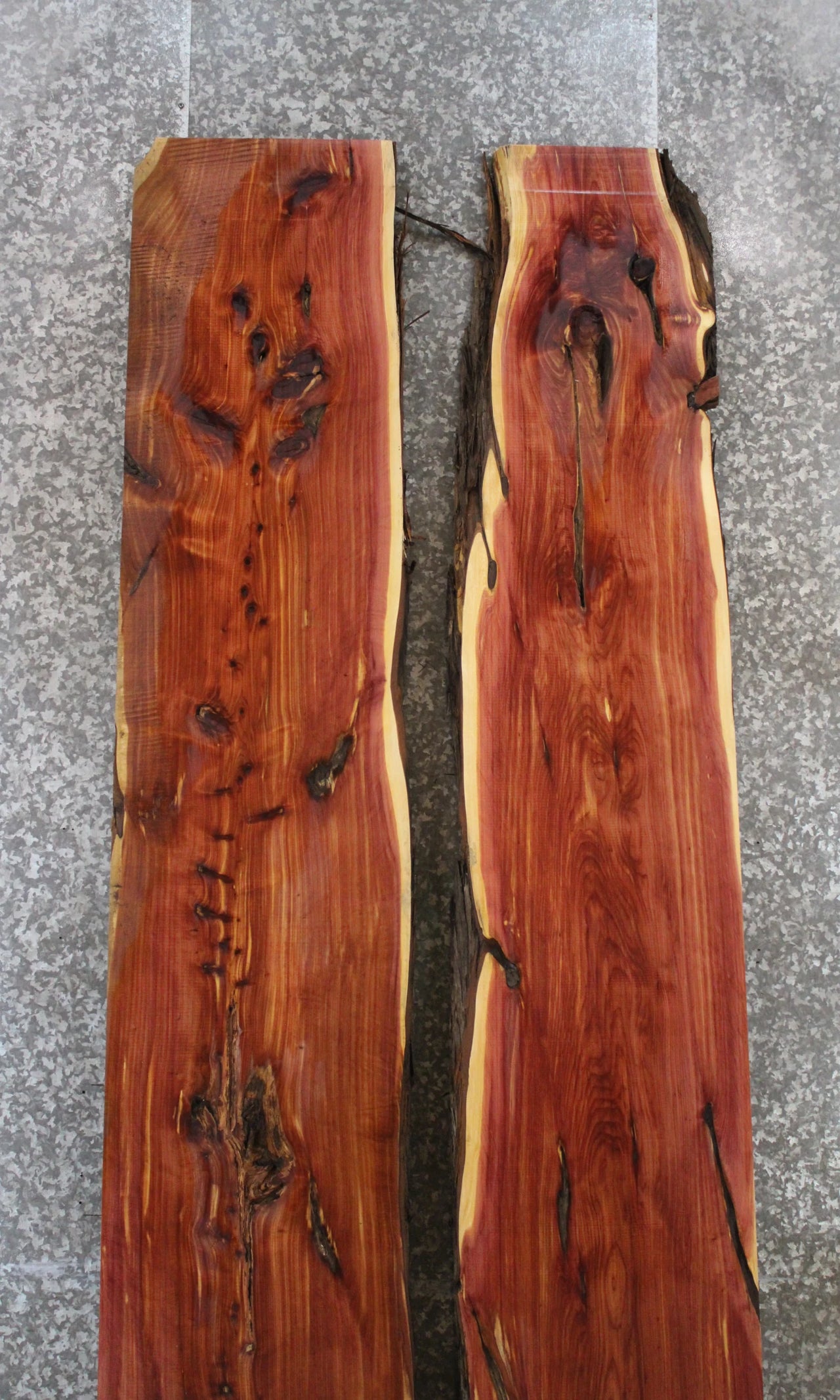 2- Rustic Red Cedar Live Edge Dining Table Top Slab Set 20592-20593