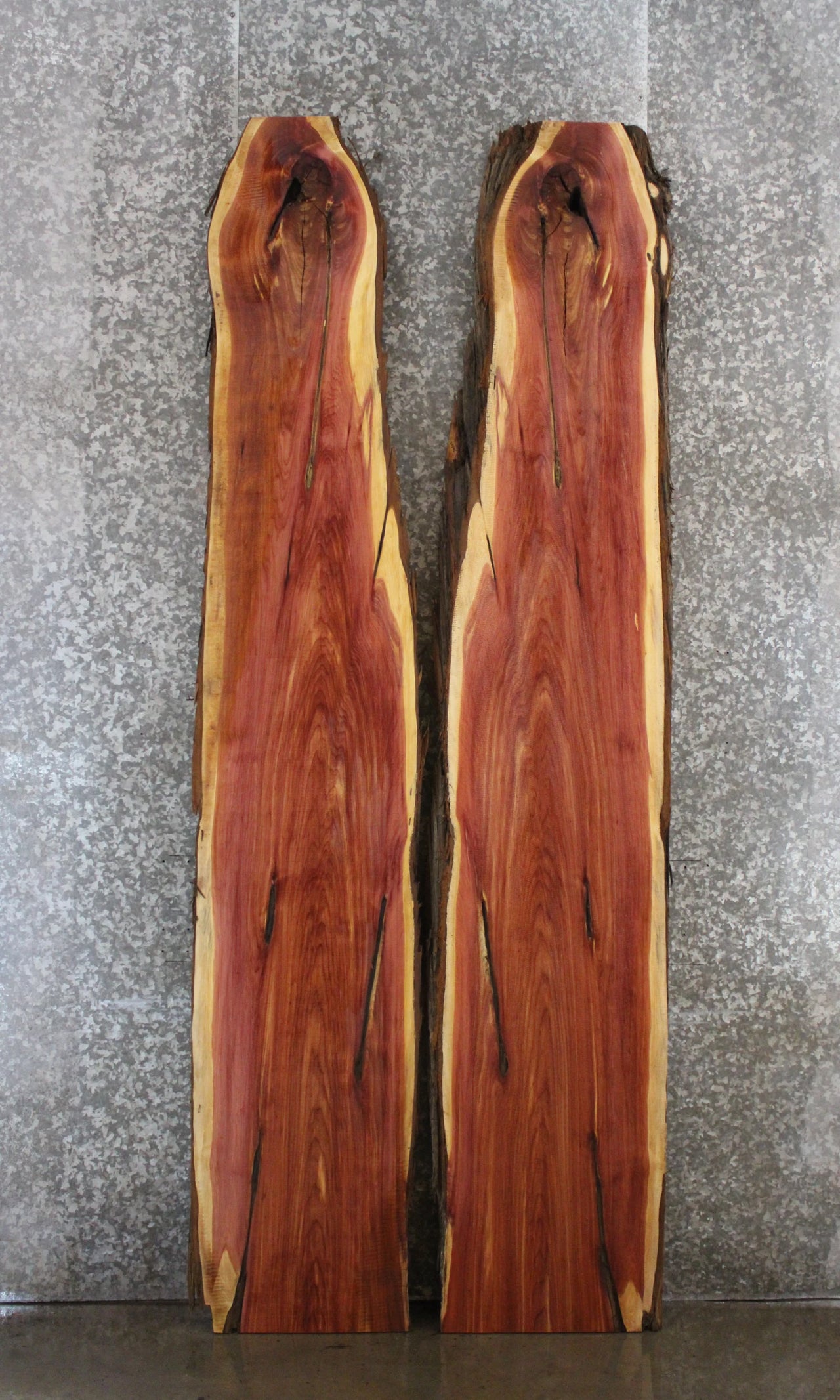 2- Rustic Red Cedar Book Matched Slabs, Live Edge Wood 20594-20595
