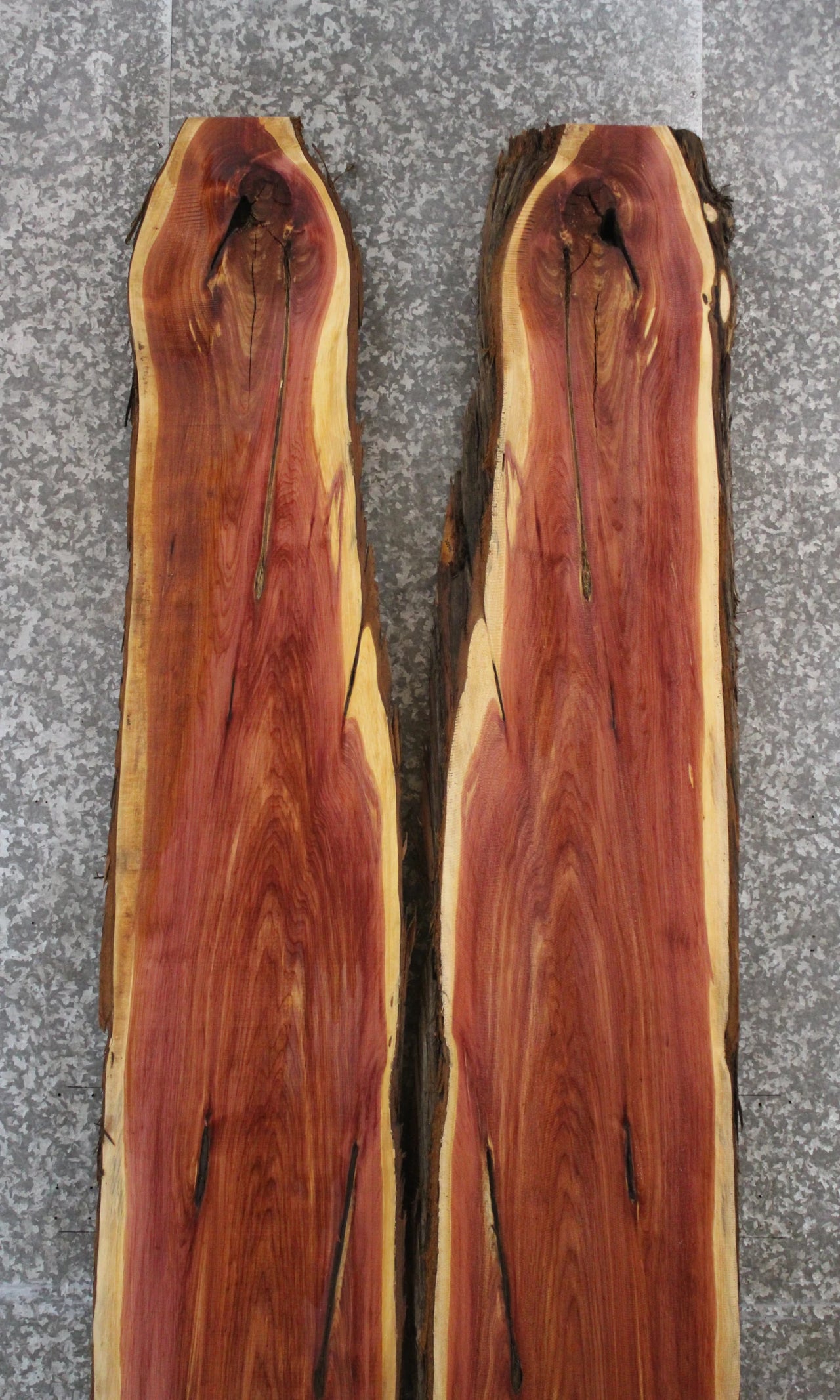 2- Rustic Red Cedar Book Matched Slabs, Live Edge Wood 20594-20595