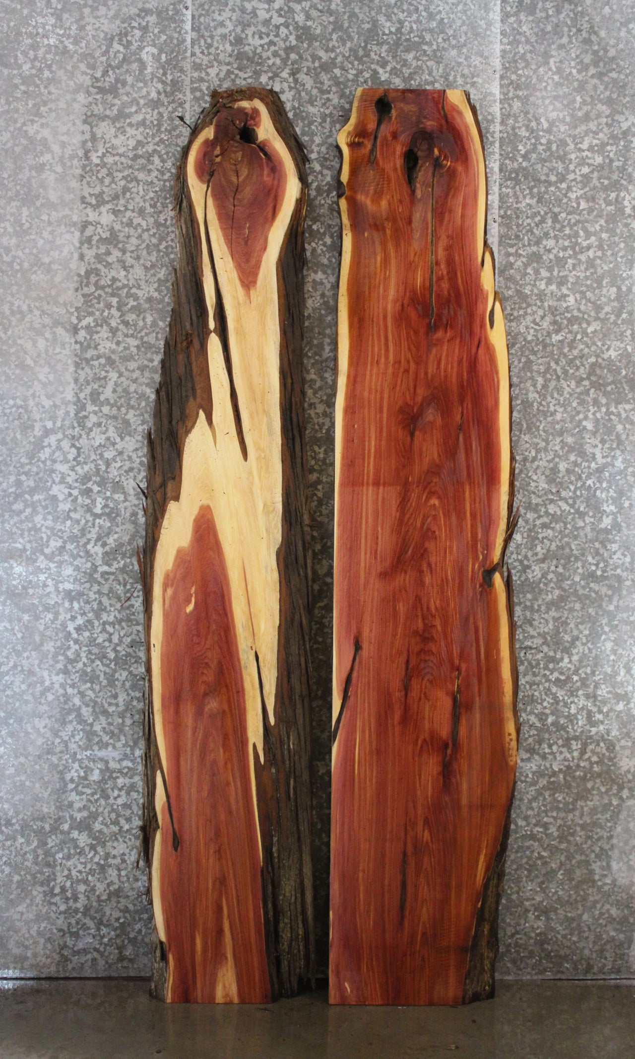 2- Rustic Red Cedar Book Matched Slabs, Live Edge Wood 20594-20595