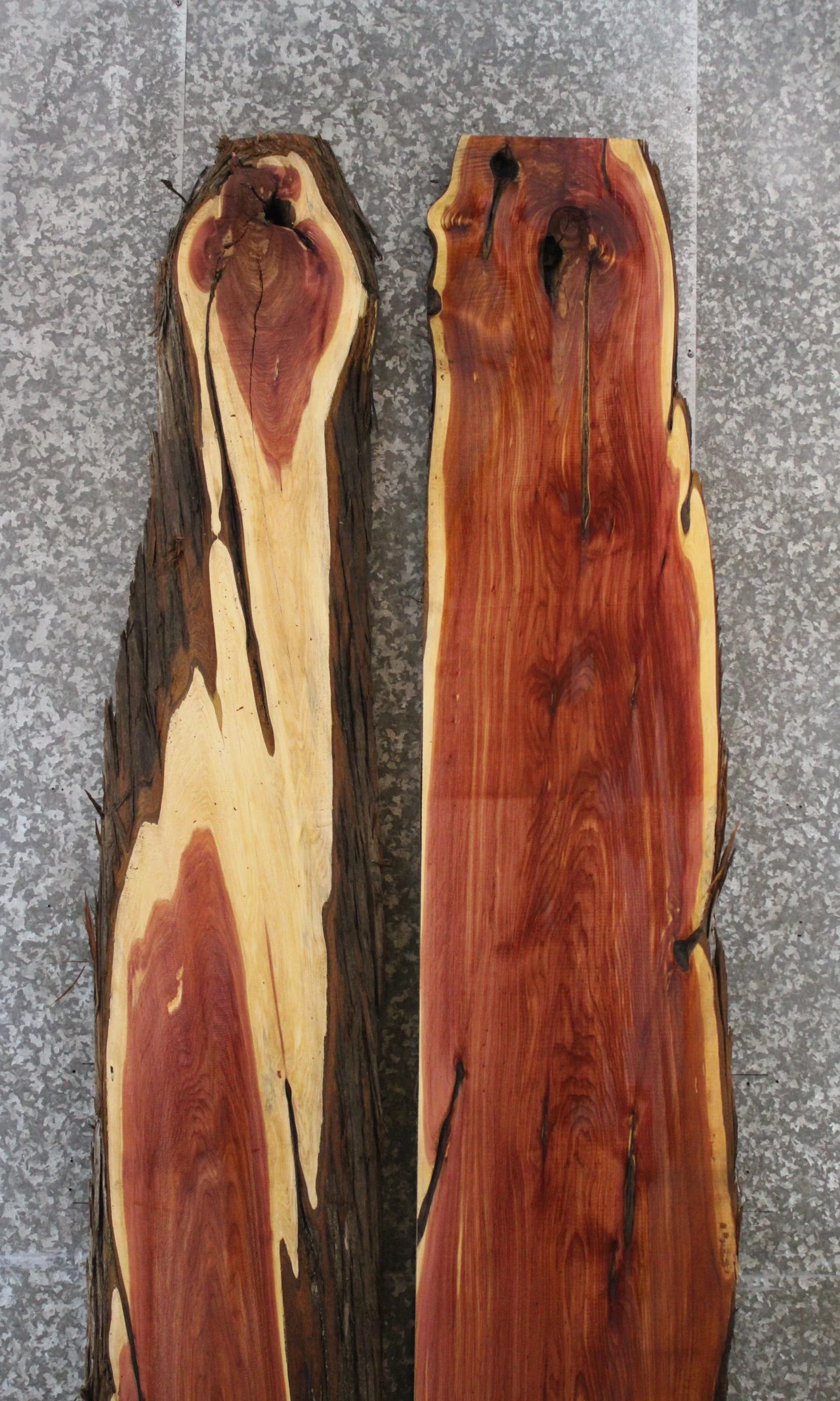 2- Rustic Red Cedar Book Matched Slabs, Live Edge Wood 20594-20595
