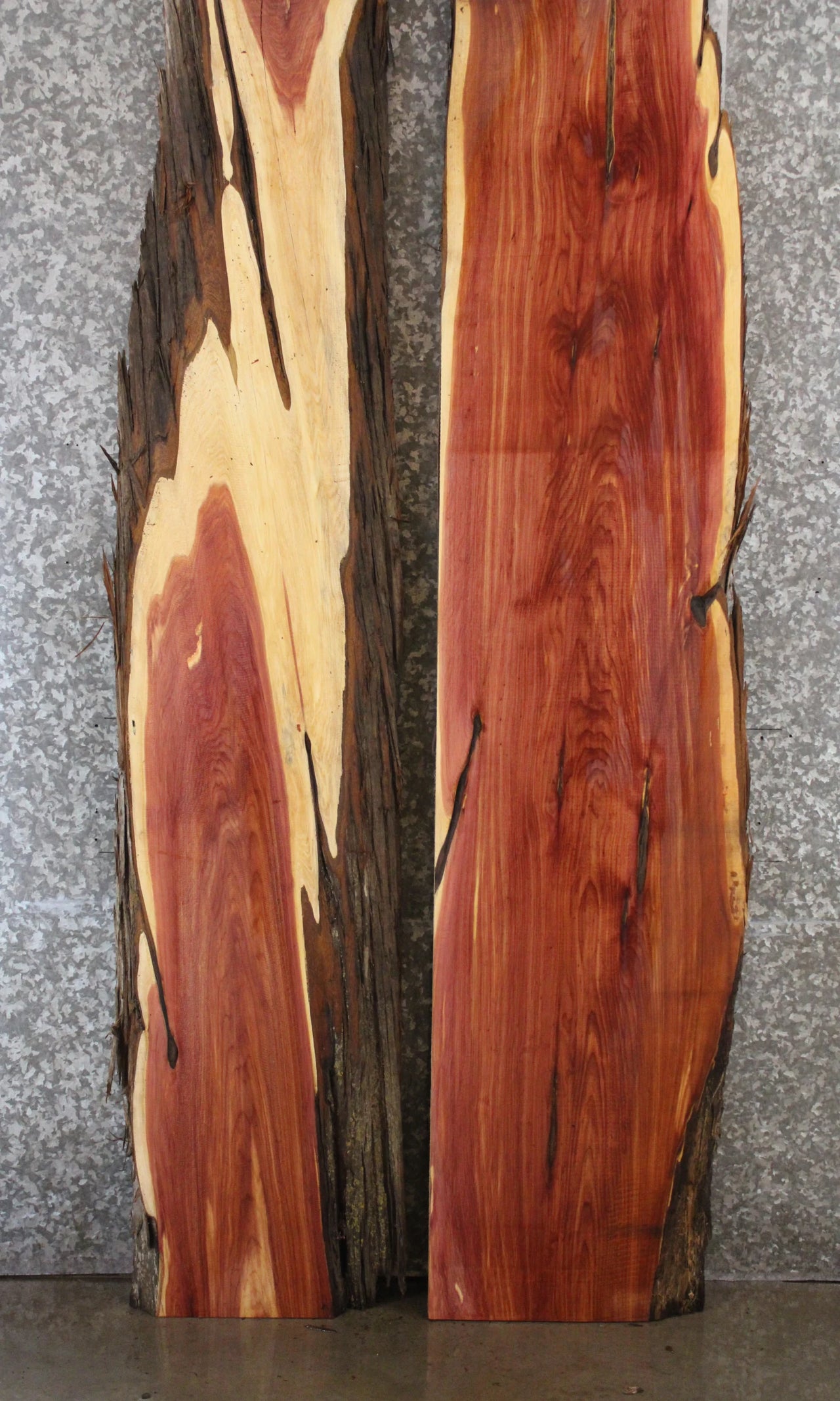 2- Rustic Red Cedar Book Matched Slabs, Live Edge Wood 20594-20595