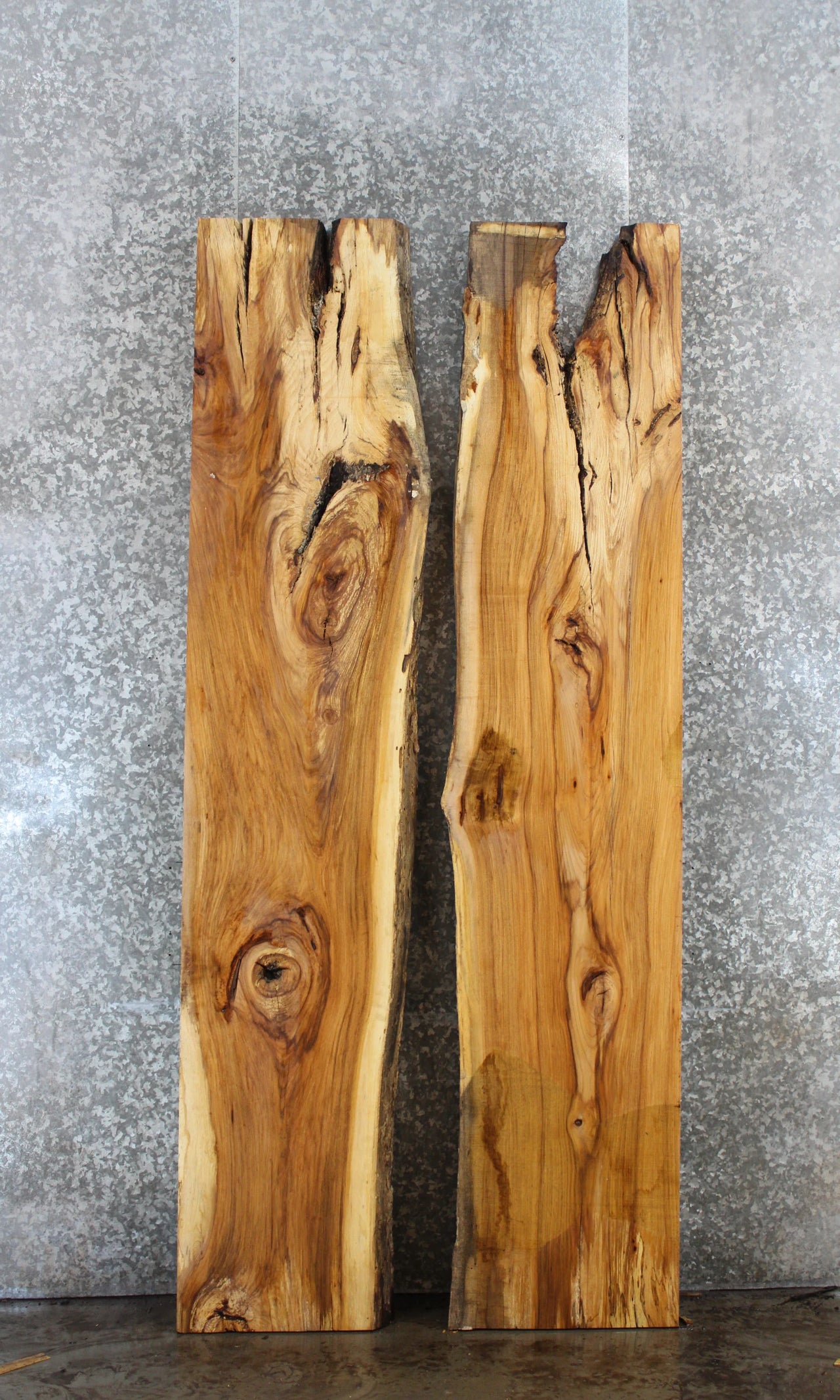 2- Hickory Live Edge Bookmatched Dining Table/Kitchen Island Set 20613-20614
