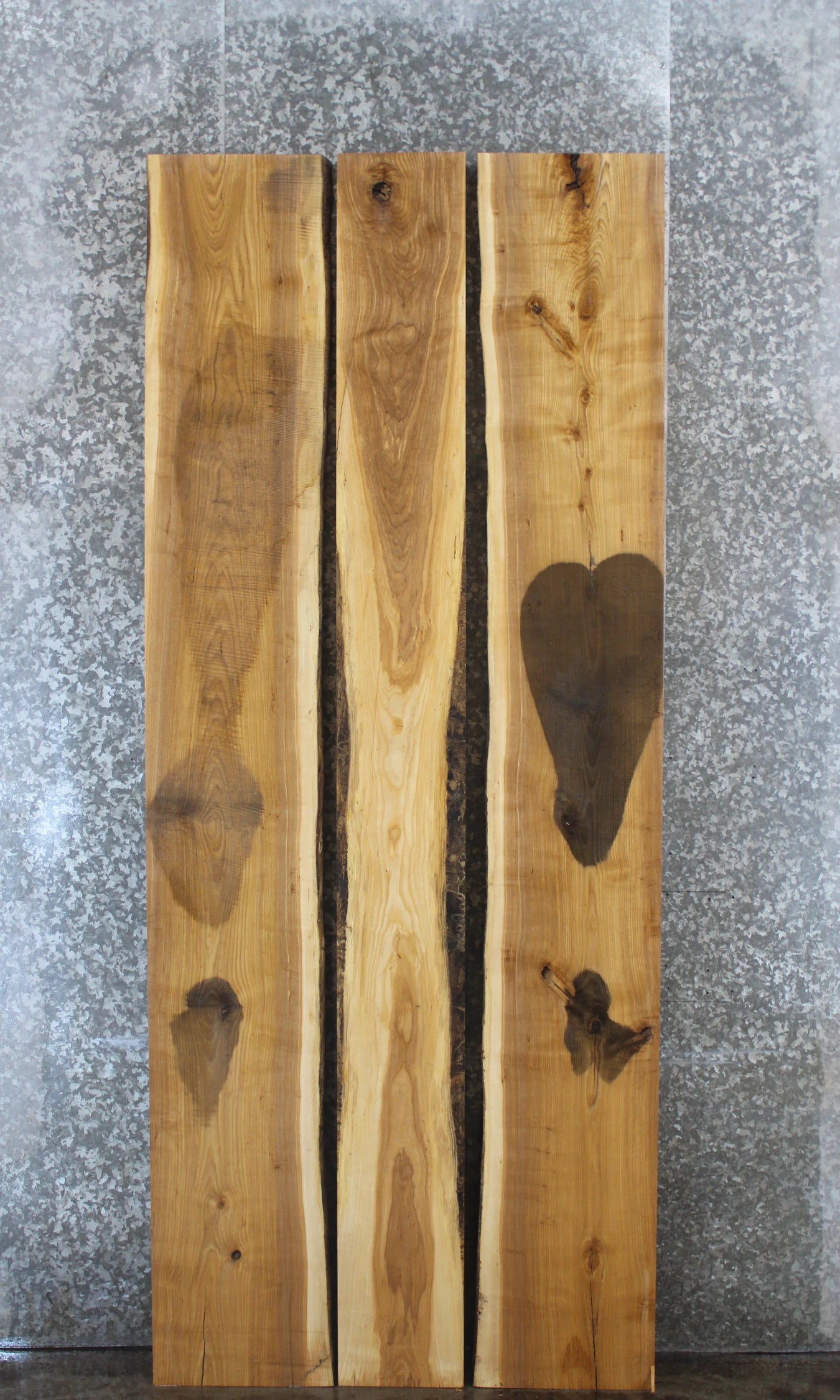 3- Bookmatched Live Edge Ash Dining Table Top Slabs 295,297,299