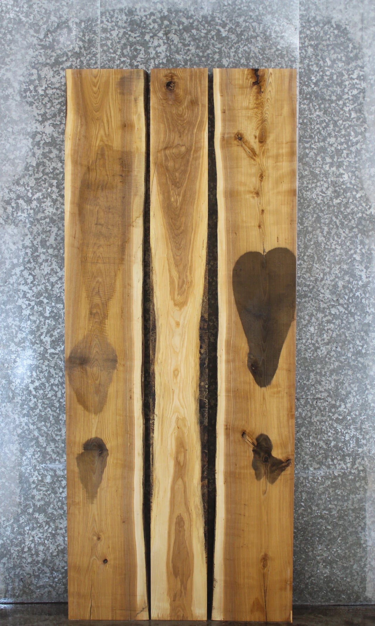 3- Bookmatched Live Edge Ash Dining Table Top Slabs 295,297,299