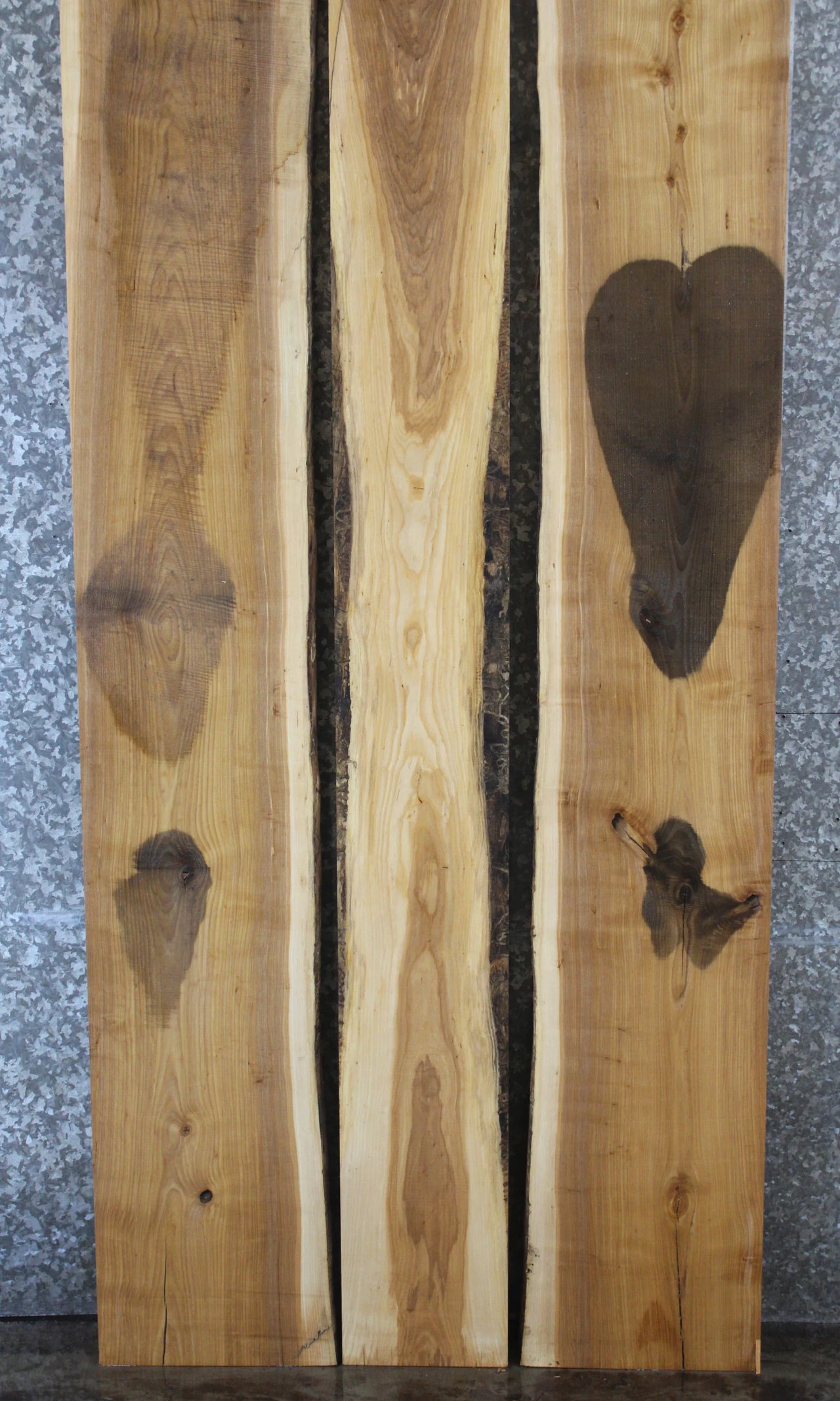 3- Bookmatched Live Edge Ash Dining Table Top Slabs 295,297,299