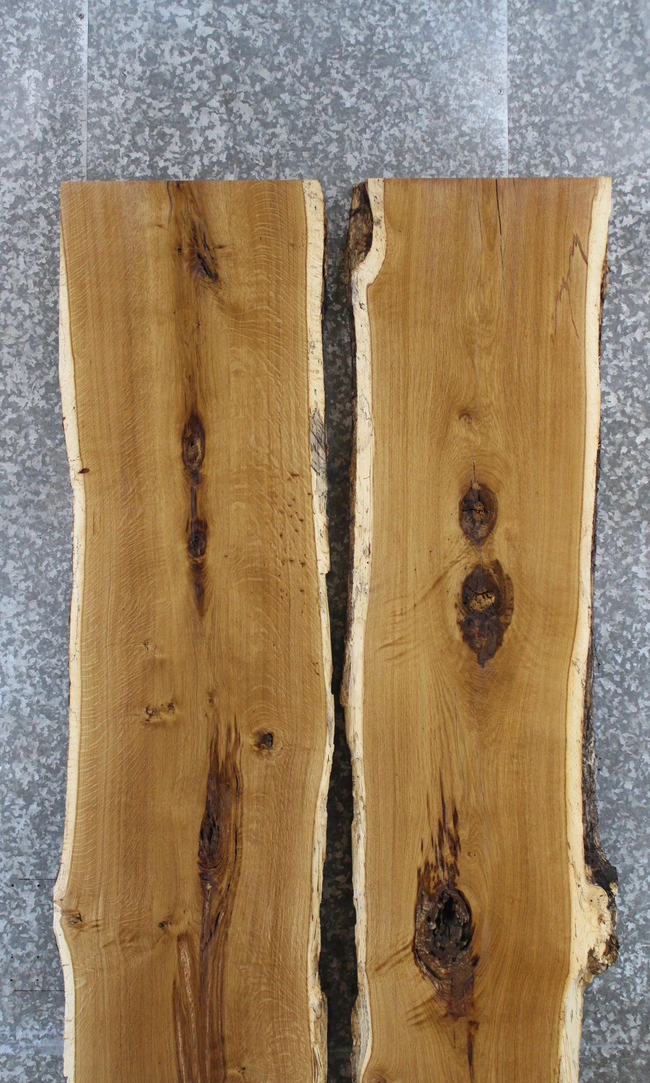 2- Bookmatched Live Edge White Oak River Table Top Slabs 309-310