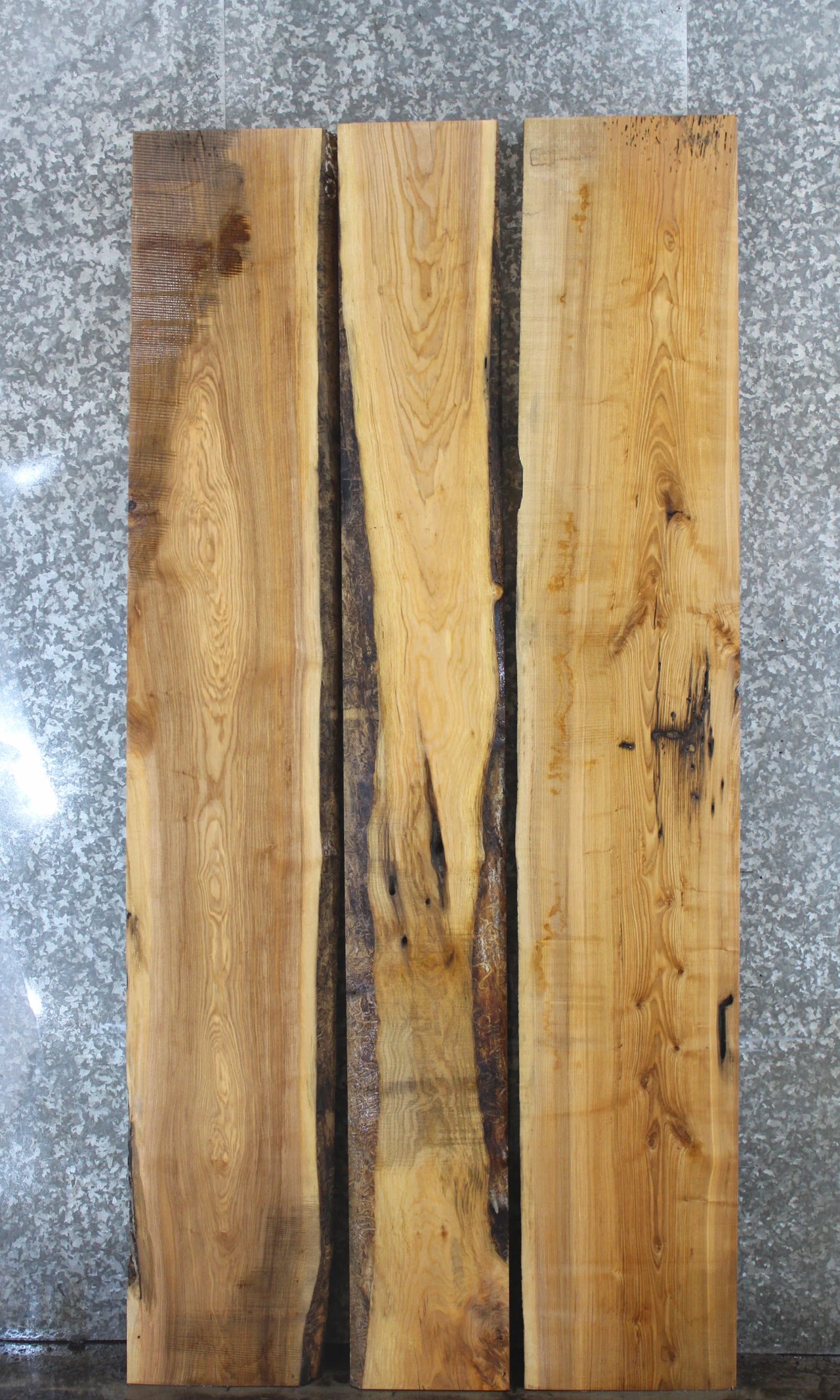 3- Bookmatched Live Edge Ash Kitchen Table Top Slabs 311-313