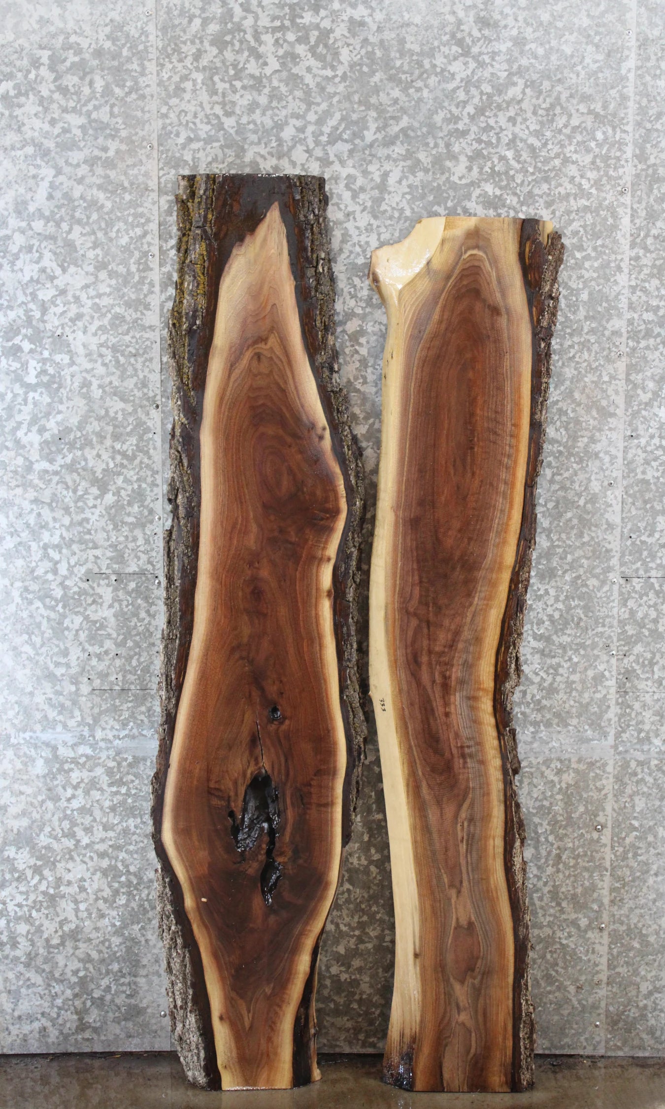 2- Rustic Live Edge Black Walnut Bar Console Table Top Slabs 332-333