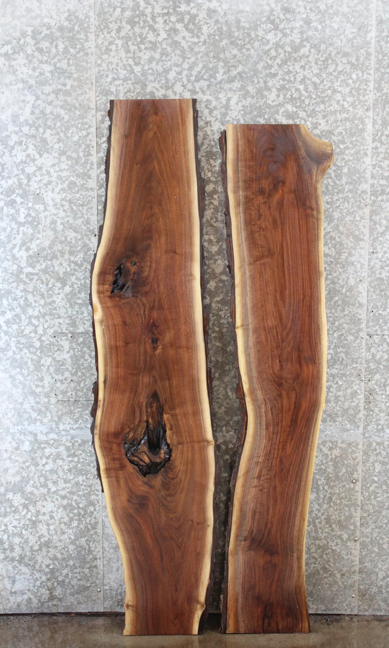 2- Rustic Live Edge Black Walnut Bar Console Table Top Slabs 332-333