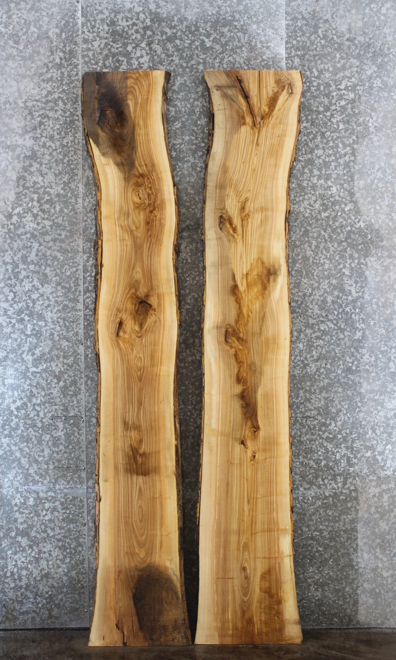 2- Bookmatched Live Edge Ash River Table Top Slabs 381-382