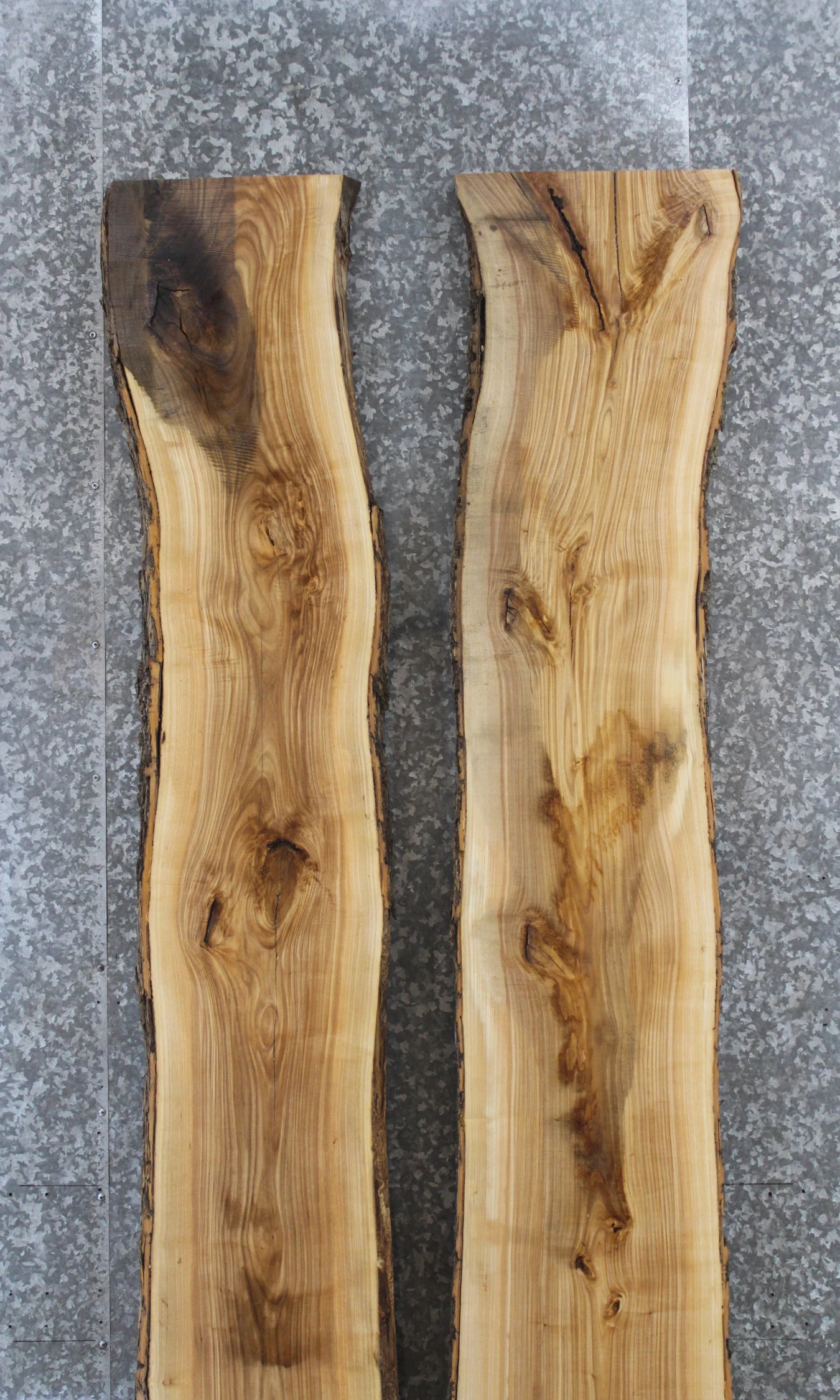 2- Bookmatched Live Edge Ash River Table Top Slabs 381-382