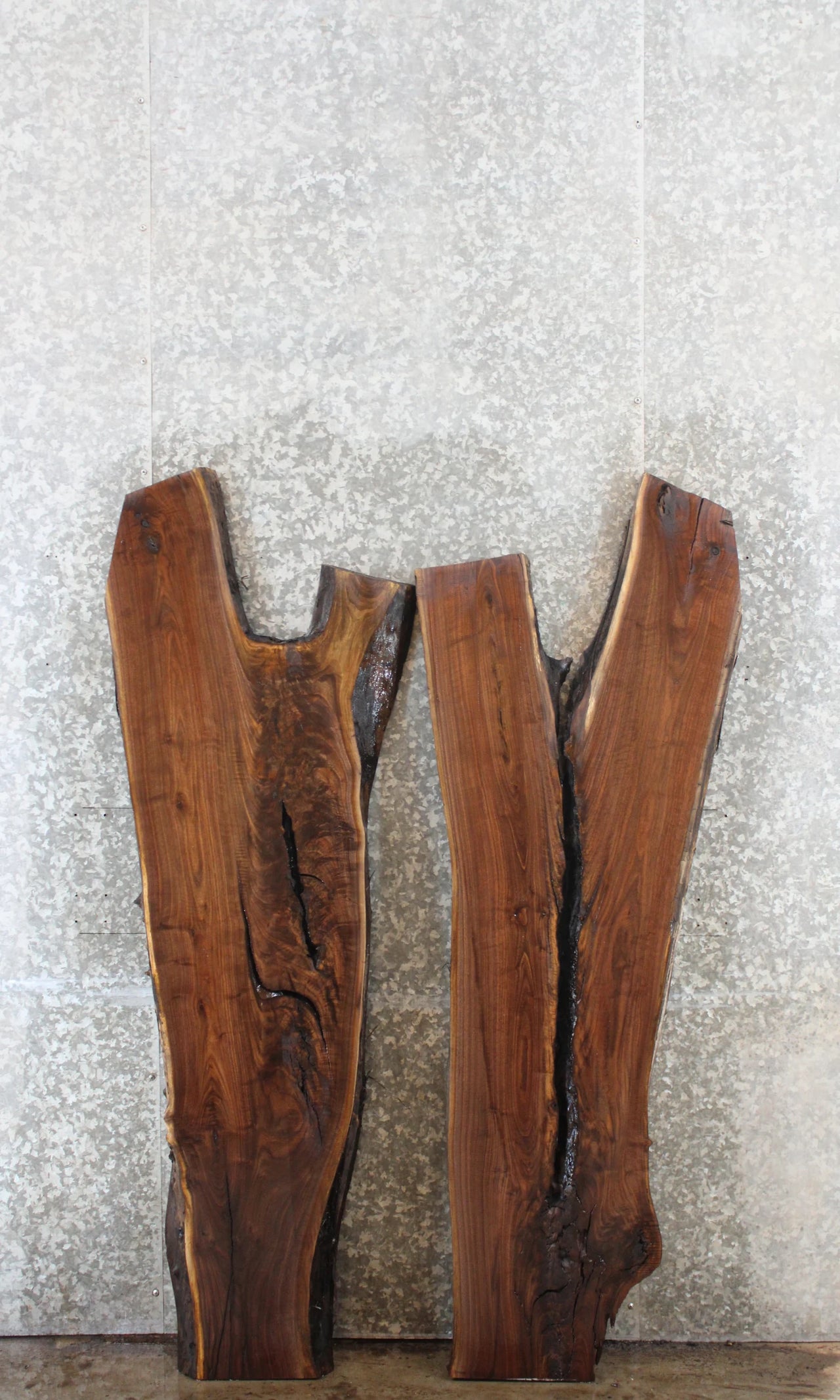 2- Figured Black Walnut Live Edge Coffee Table Top Slabs 39132-39133